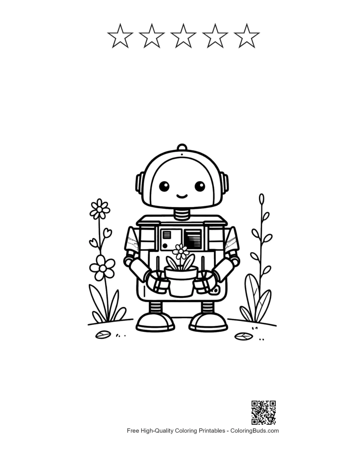 Robot printable with 5 star outlines
