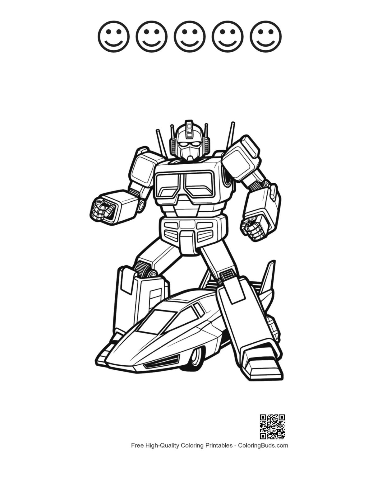 Hero robot 5 happy faces outline printable