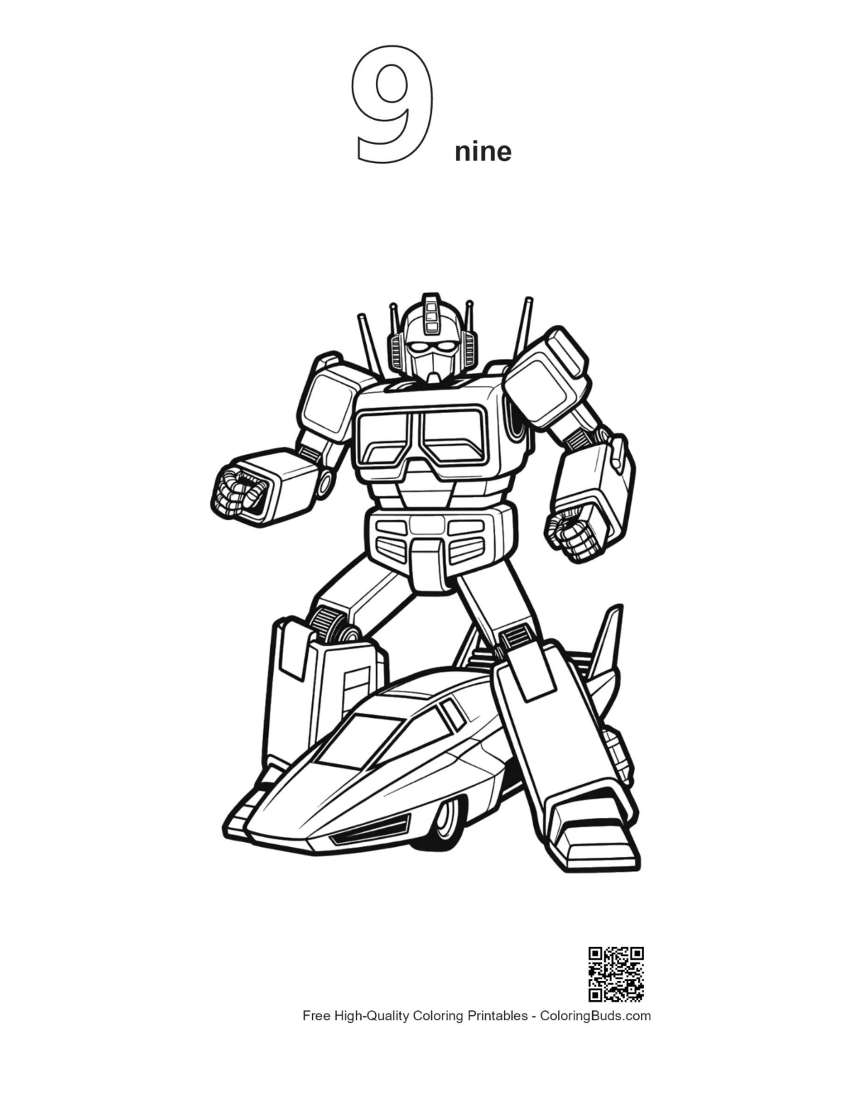 Hero robot outline numbered 9 printable