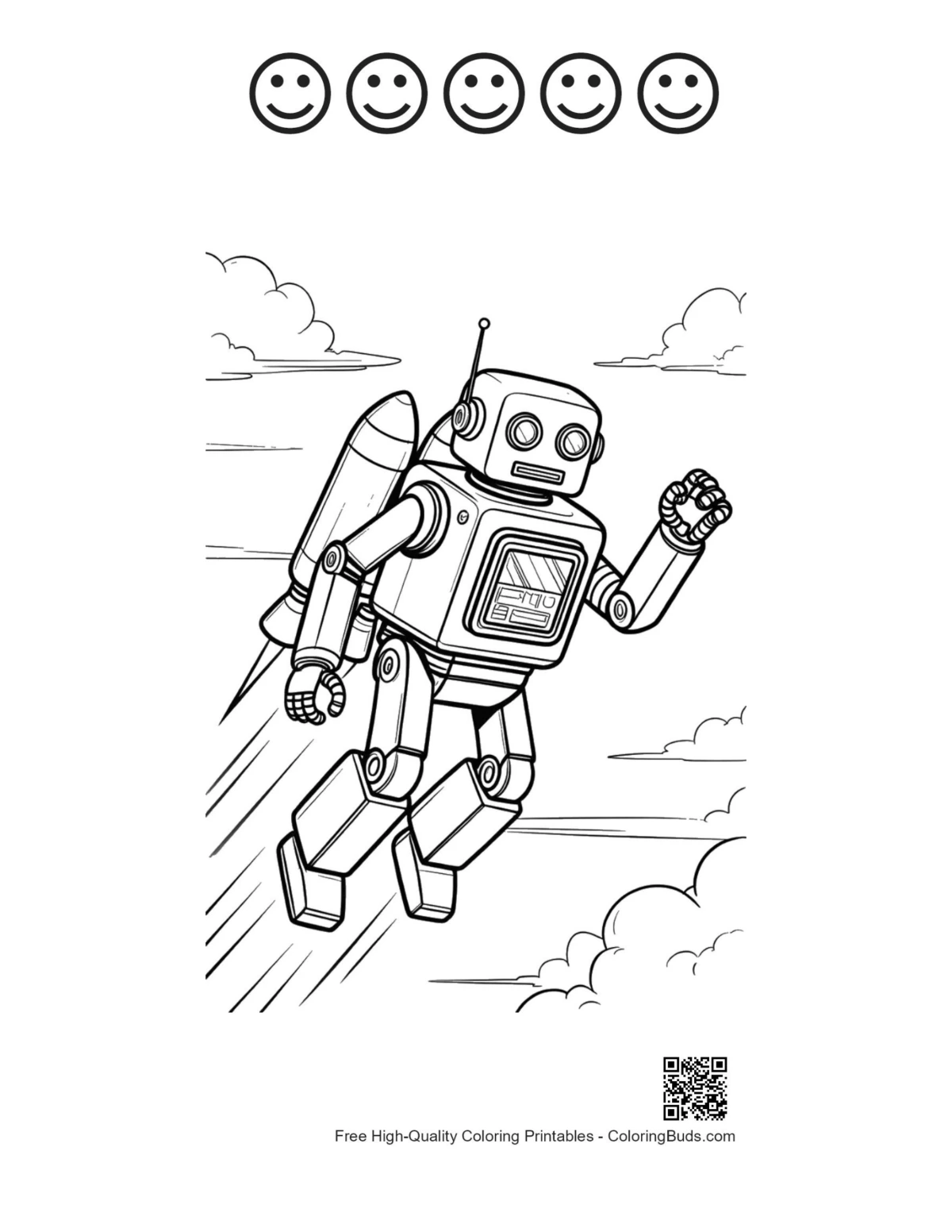 Retro robot soaring printable with happy faces