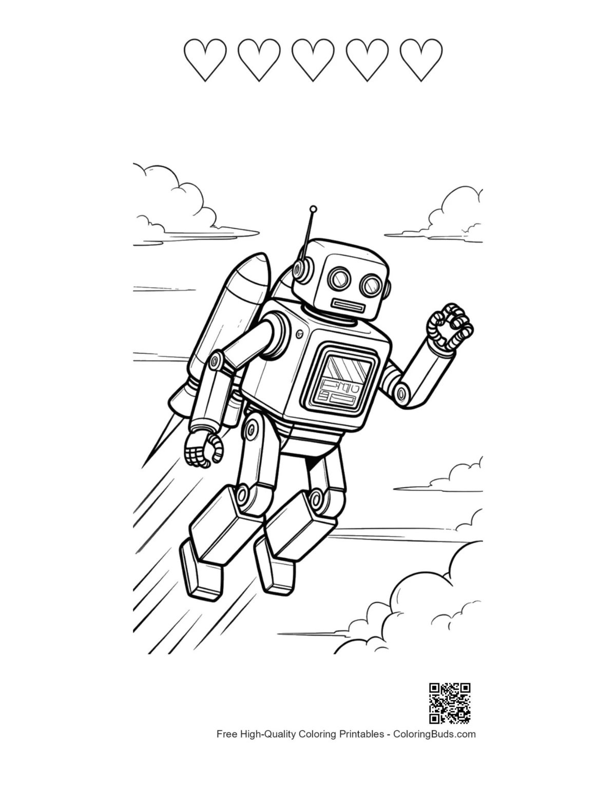 Retro robot jetpack printable heart outlines