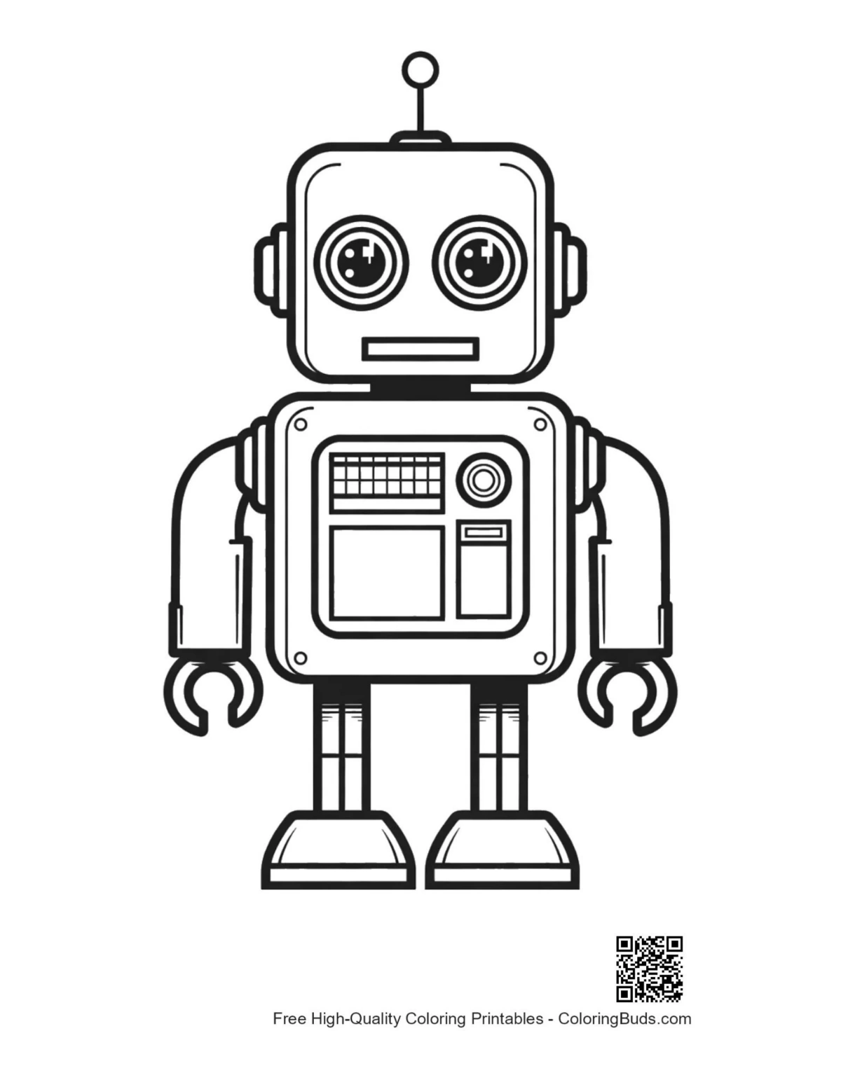 Retro line art robot coloring page
