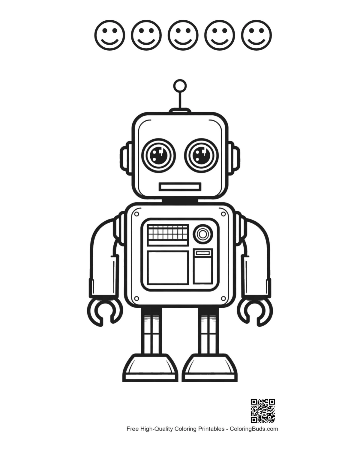 Retro robot happy faces coloring sheet