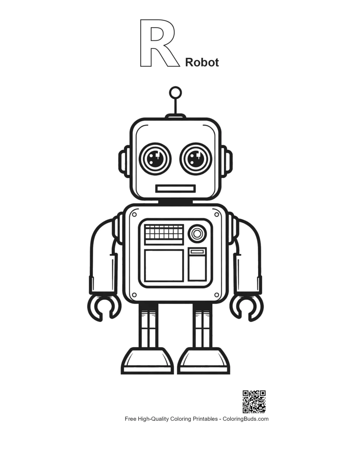 Retro robot alphabet R coloring page