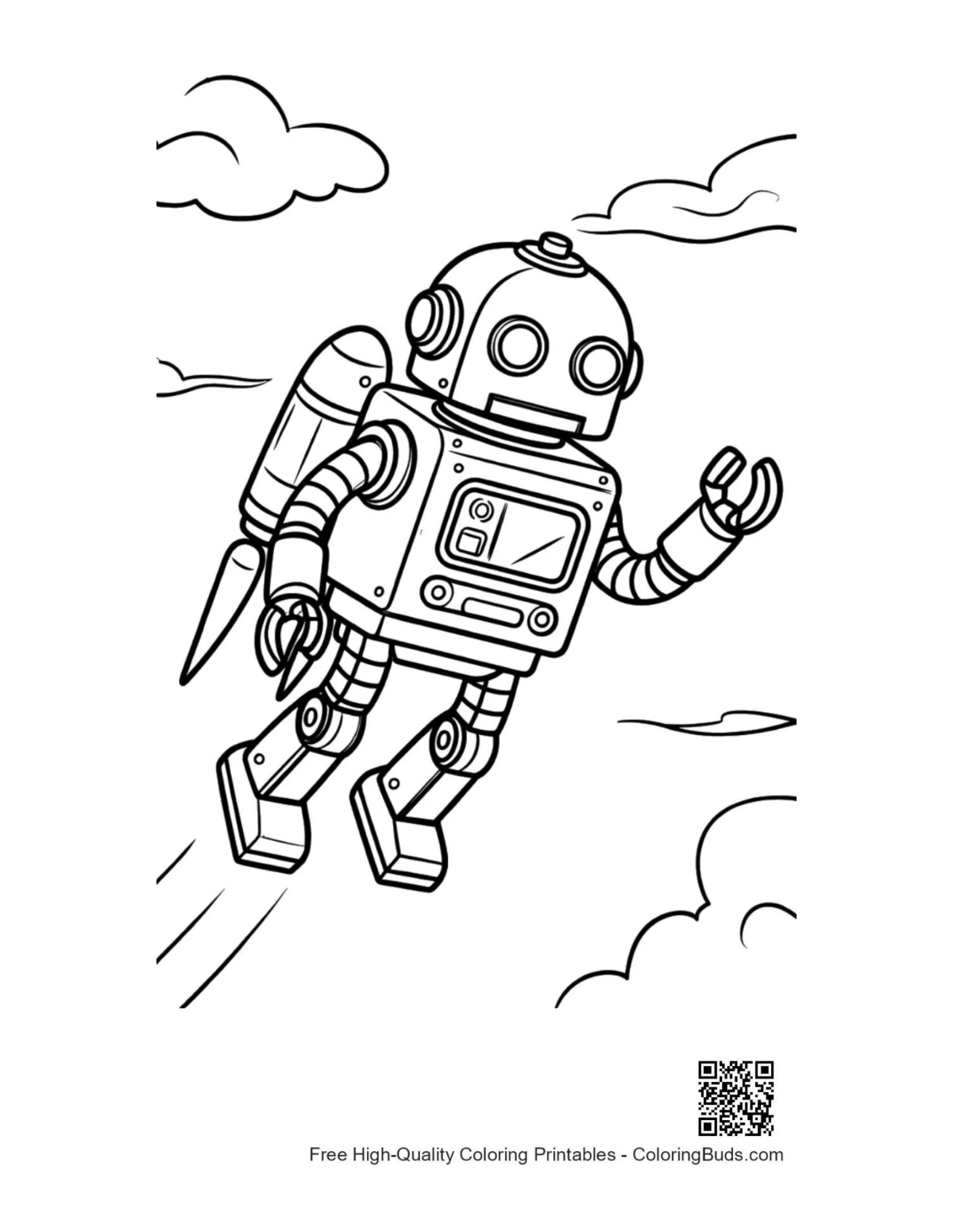 Retro robot coloring sheet printable outline