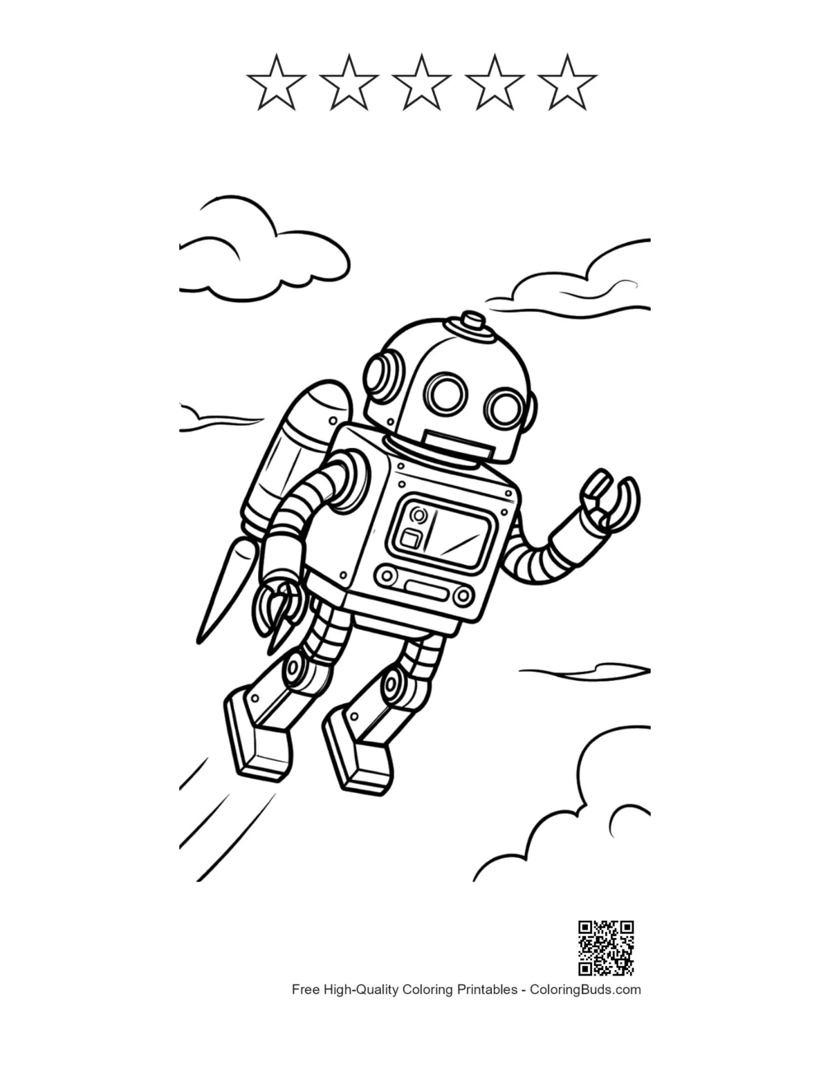 Retro robot with 5 star outline printable