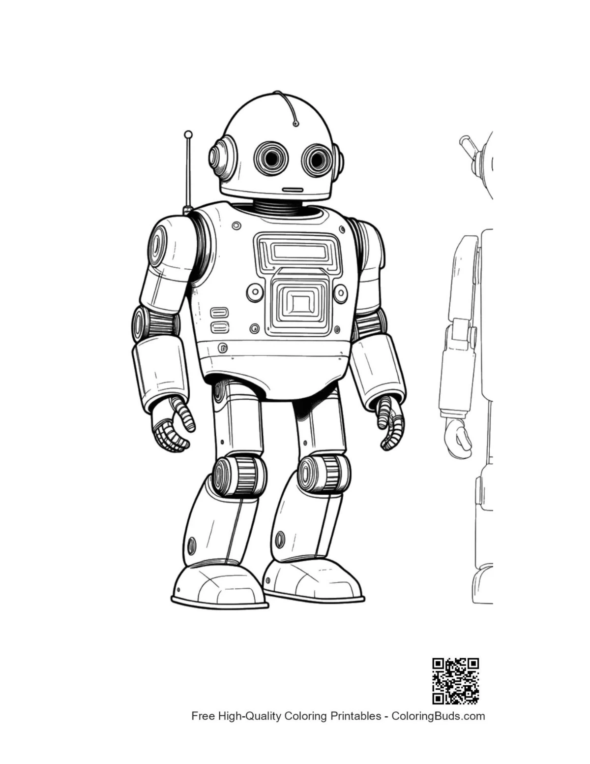 Retro robot line art for coloring pages