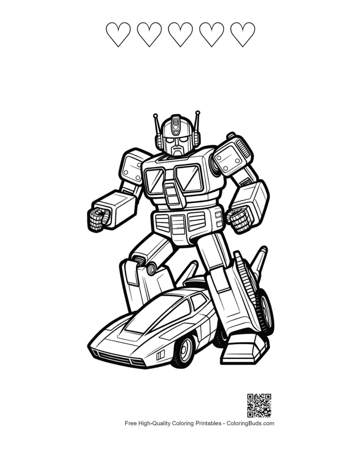 Retro robot printable featuring 5 heart outlines sheet