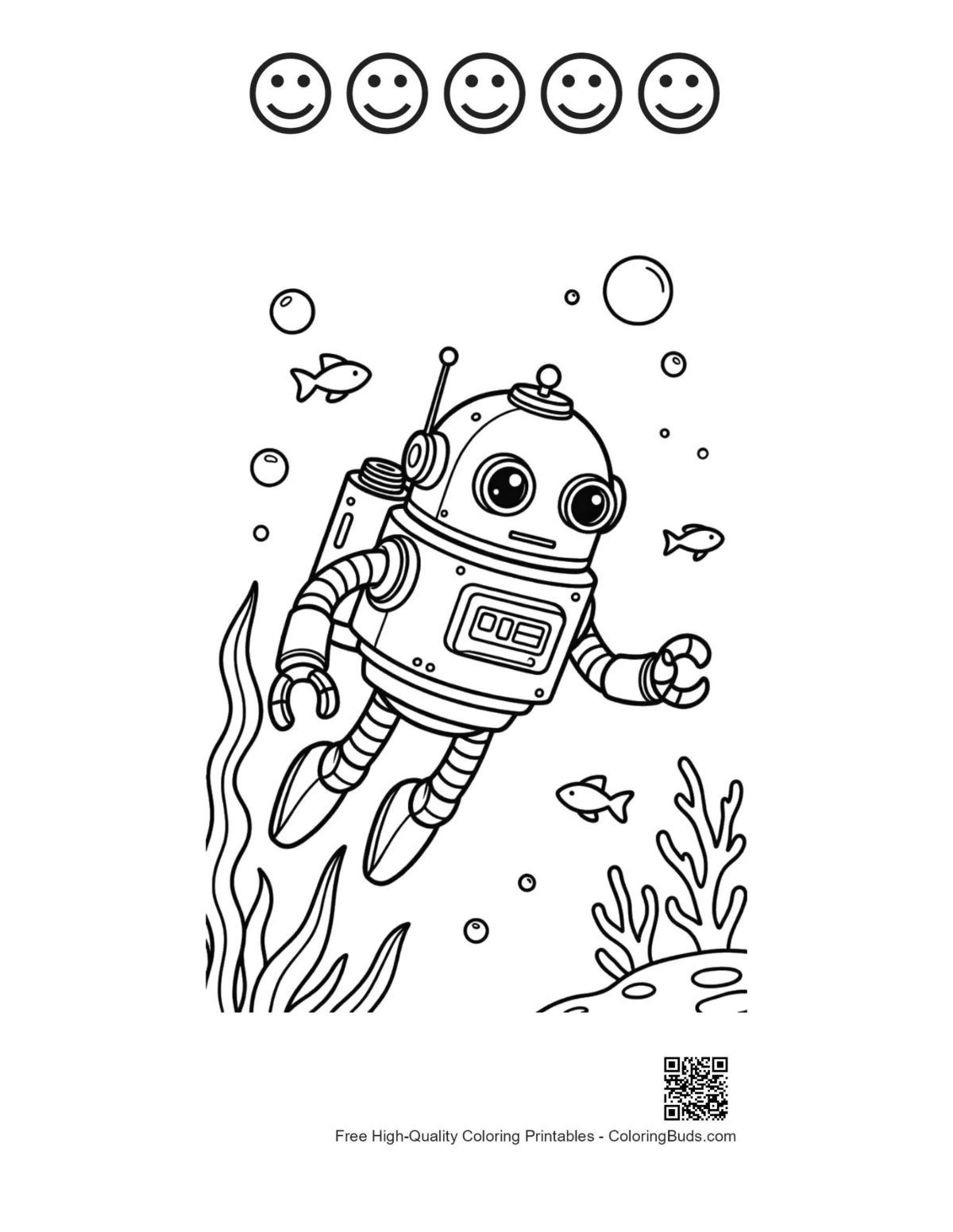 Retro robot printable 5 happy faces ocean floor