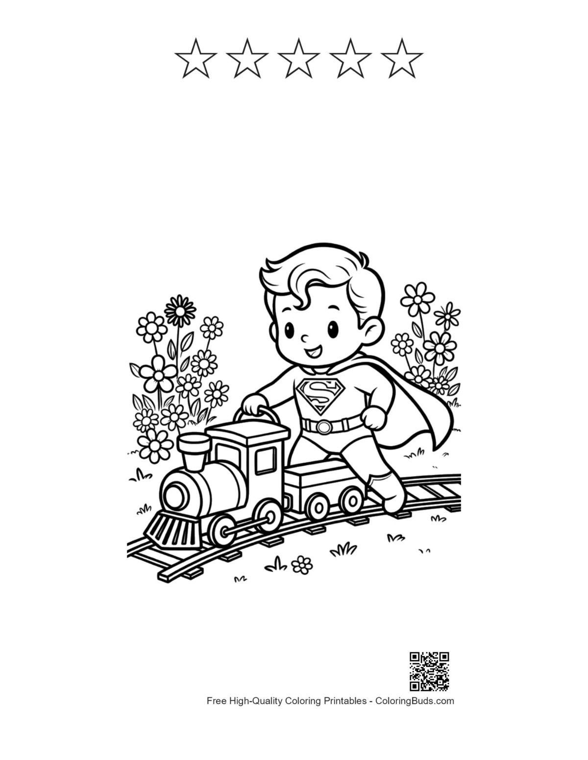 Hero boy train printable with 5 star outlines