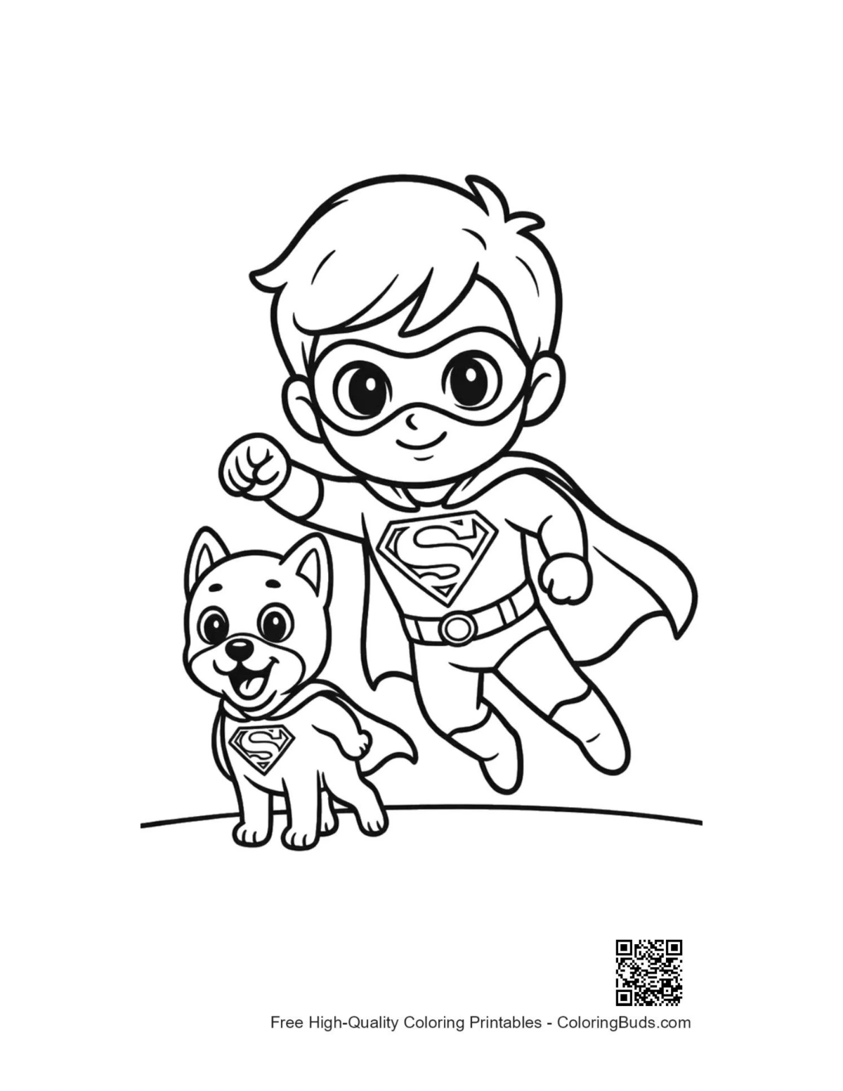 Brave caped hero child and dog flying printable