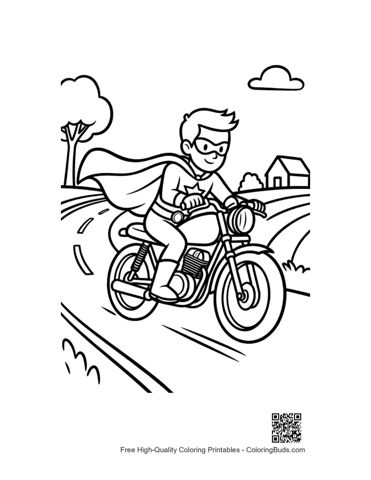 Caped hero outline printable coloring page