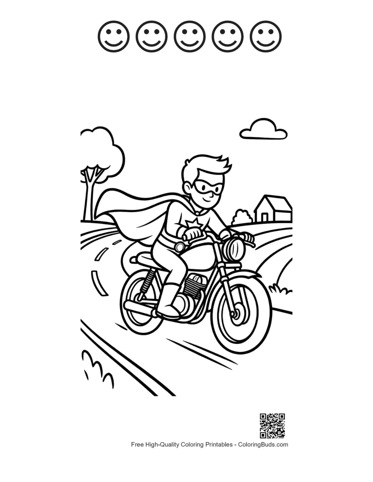 Printable caped hero with happy faces sheet