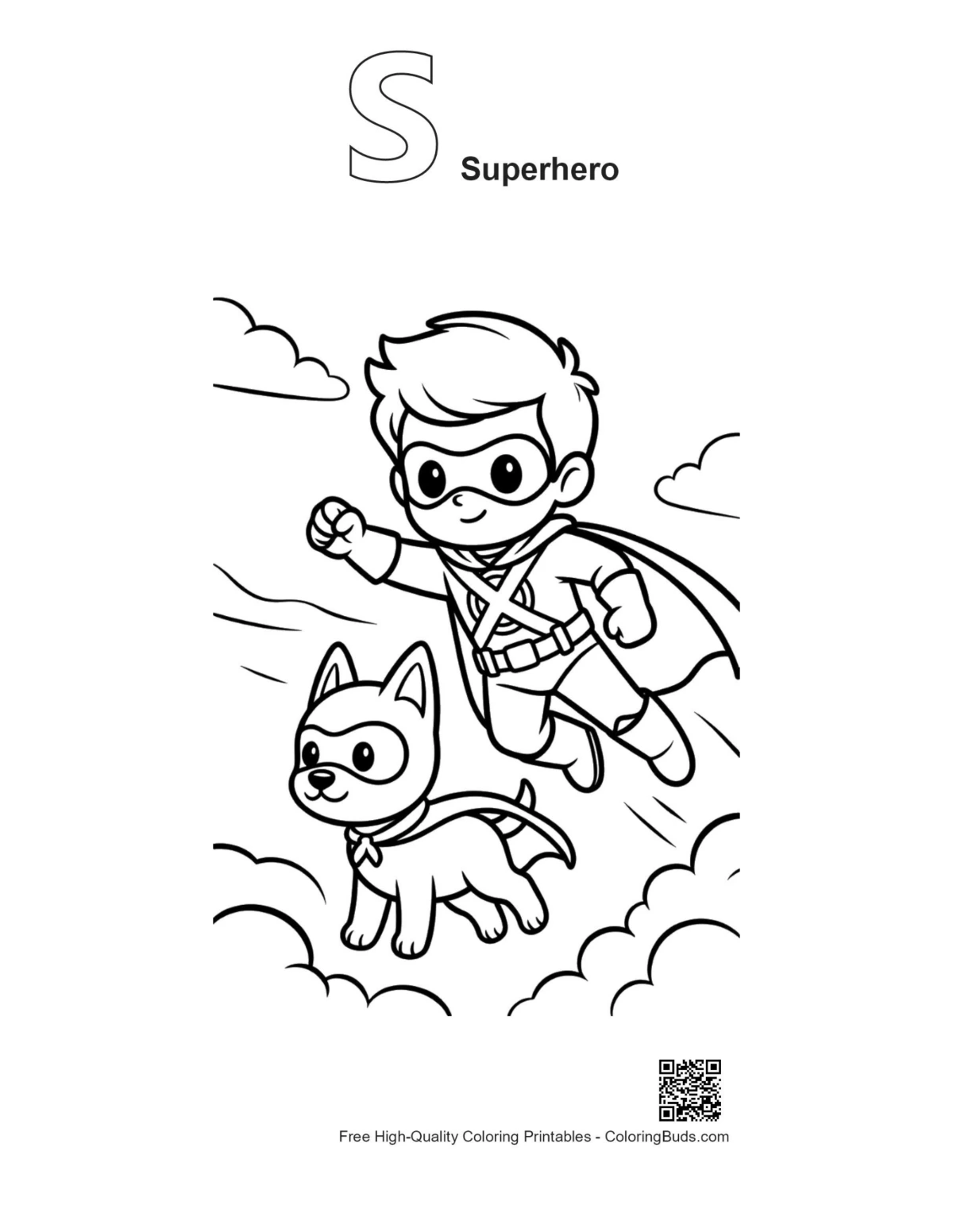 Ausmalbild Superheld Alphabet S Umriss druckbar