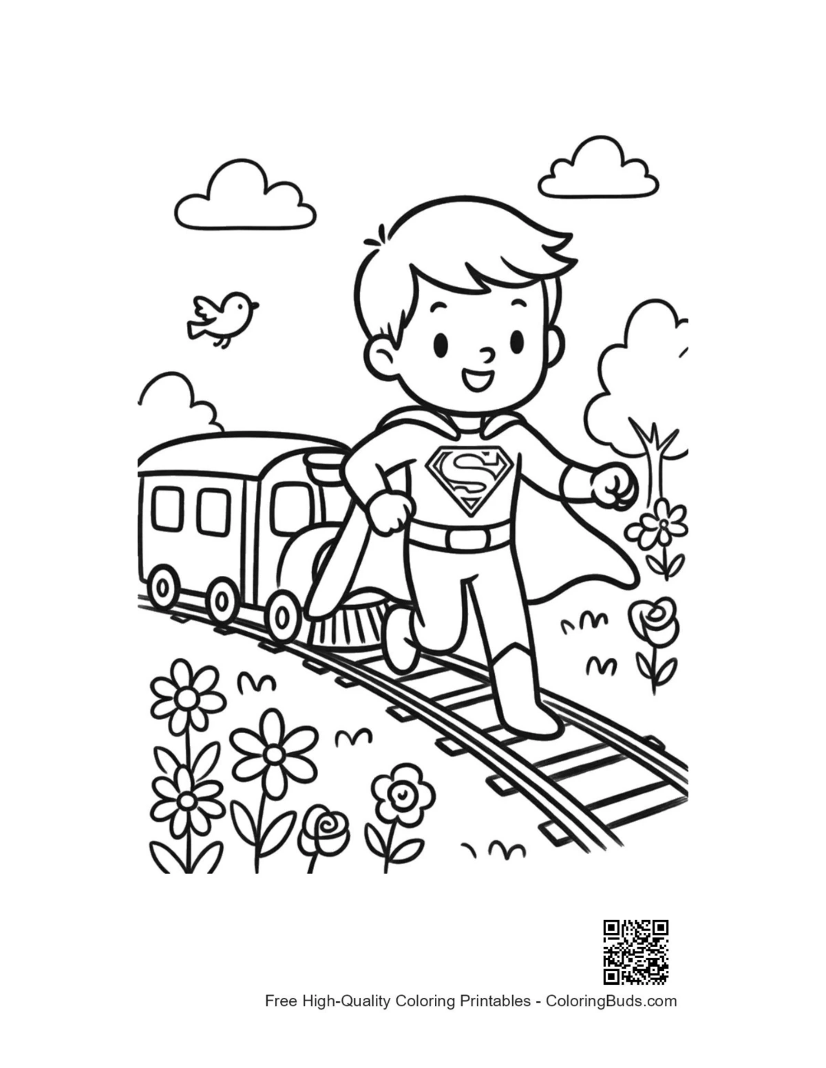 Caped hero printable coloring page for kids