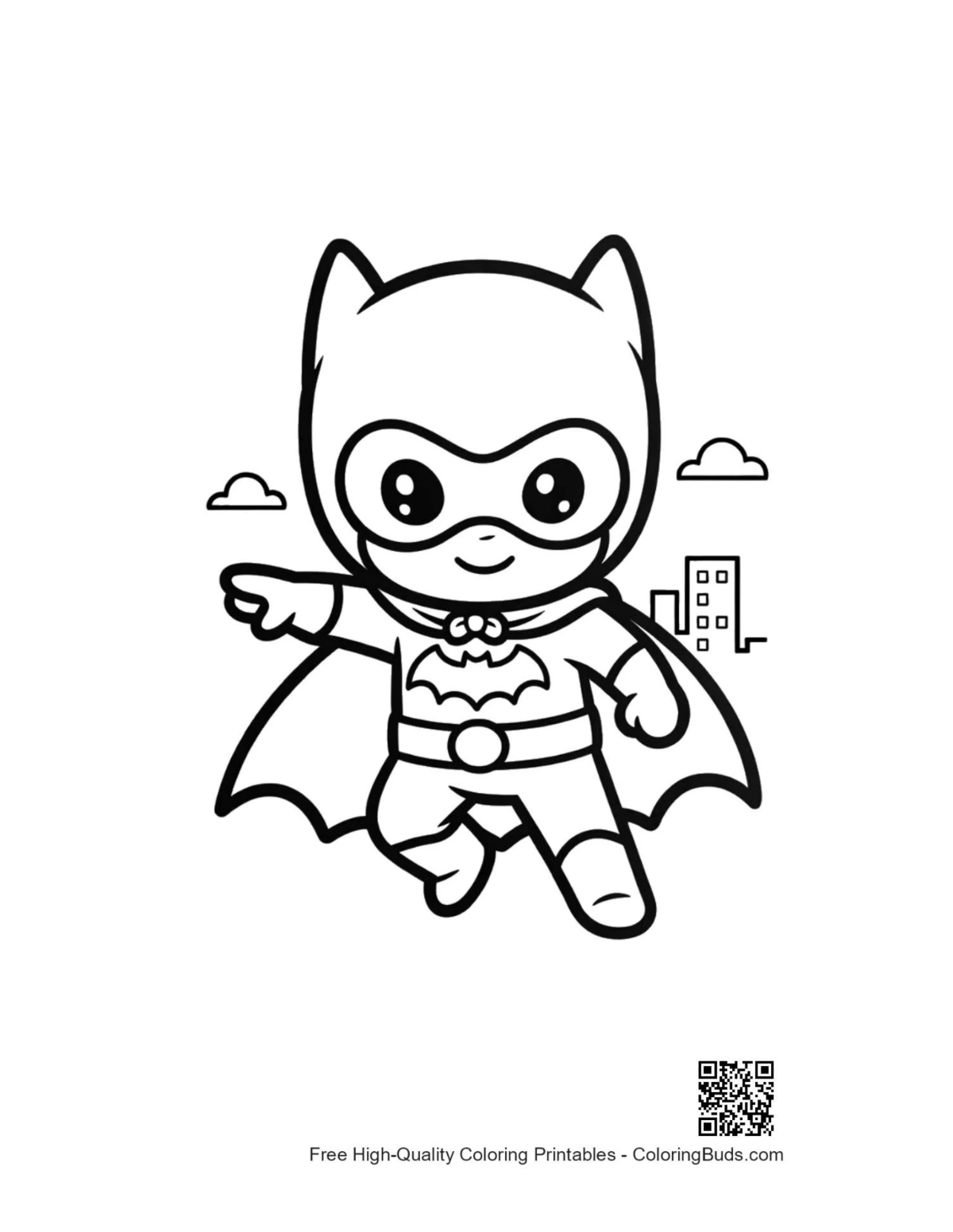 Caped Hero printable coloring page outline