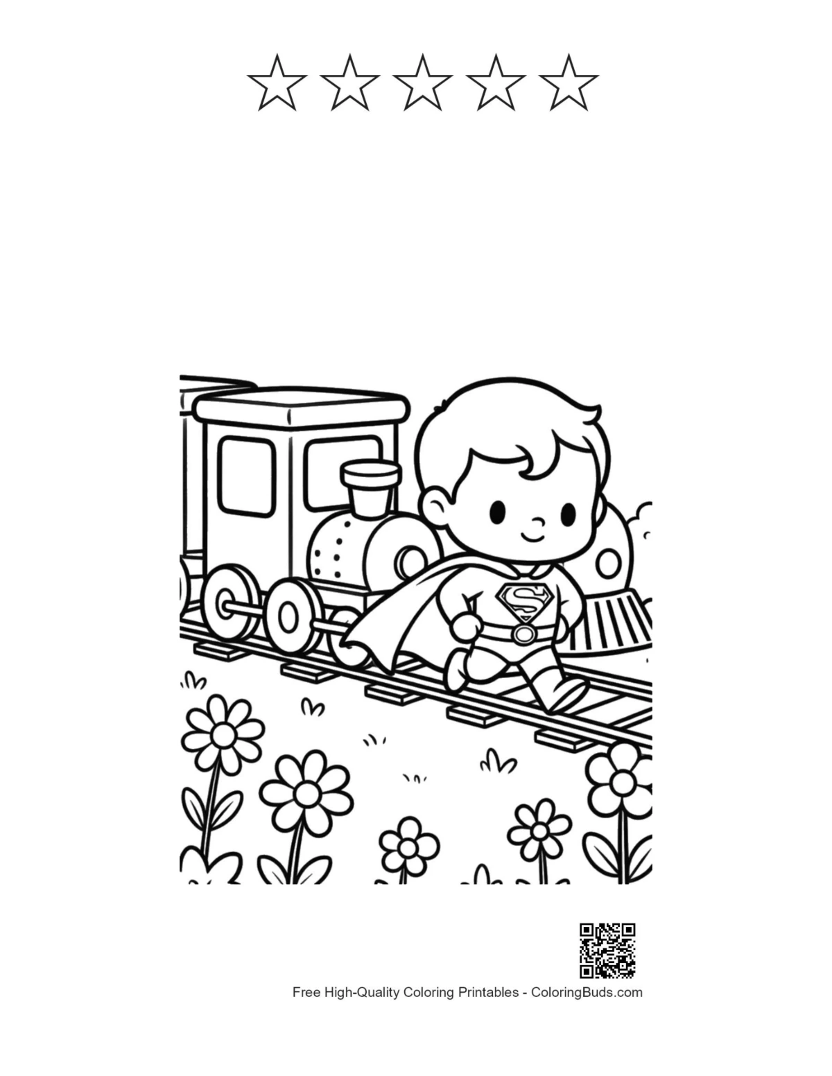 Caped hero with 5 stars outline printable