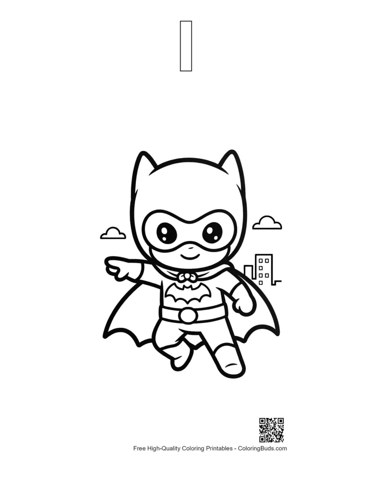Caped hero printable alphabet I outline coloring page