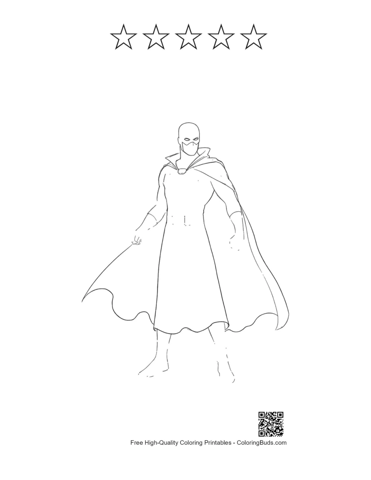 Caped Hero with 5 stars outline printable