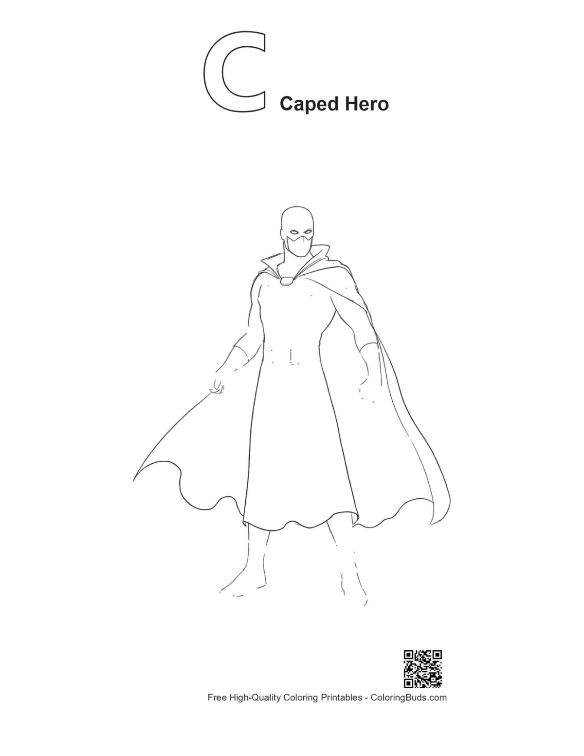 Caped Hero alphabet C outline printable