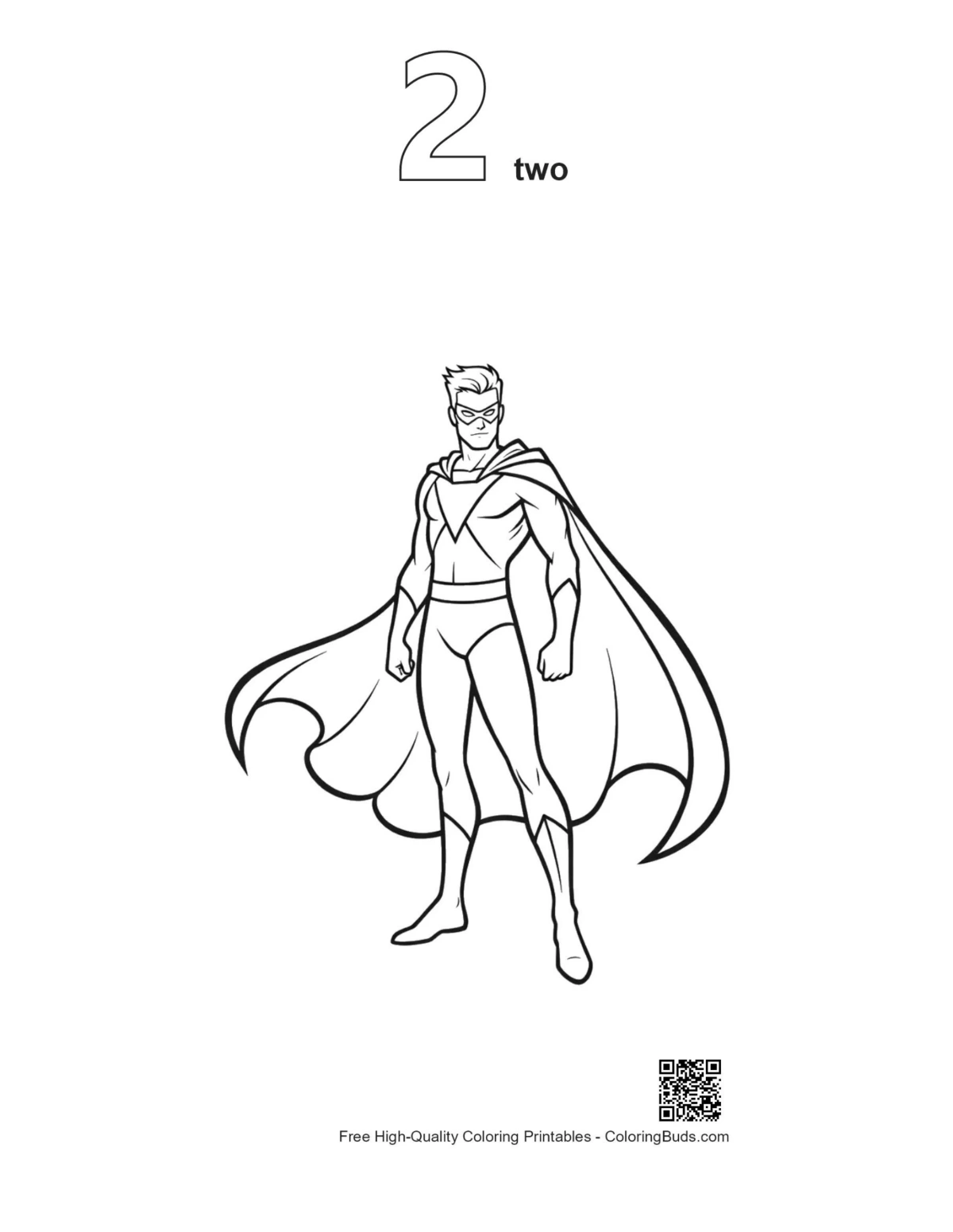 Outline number 2 of caped superhero standing boldly