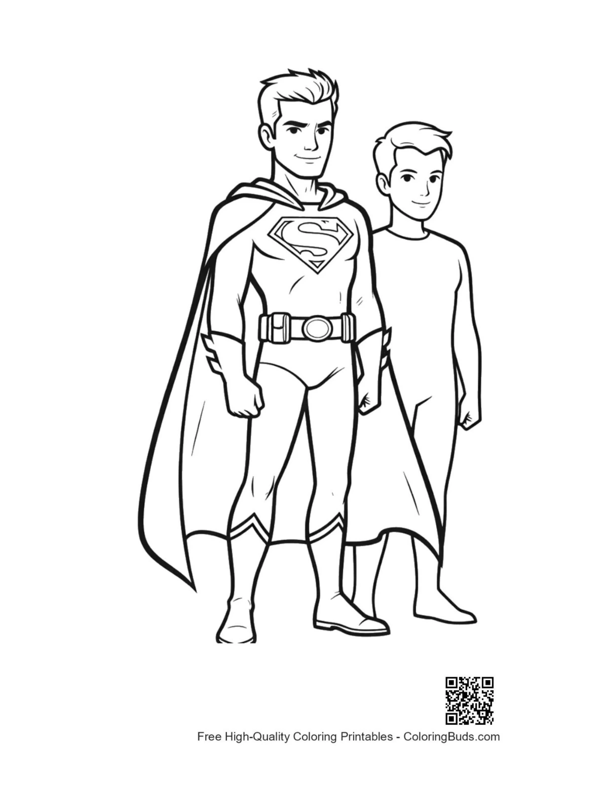 Caped Superman and sidekick proud coloring page