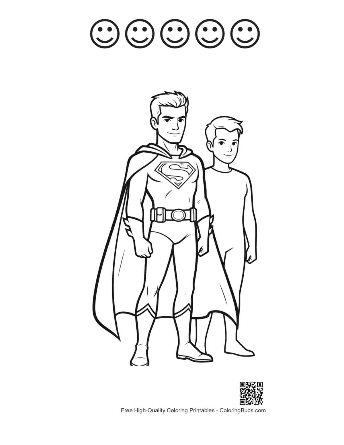 Superhero page with 5 happy faces outlines