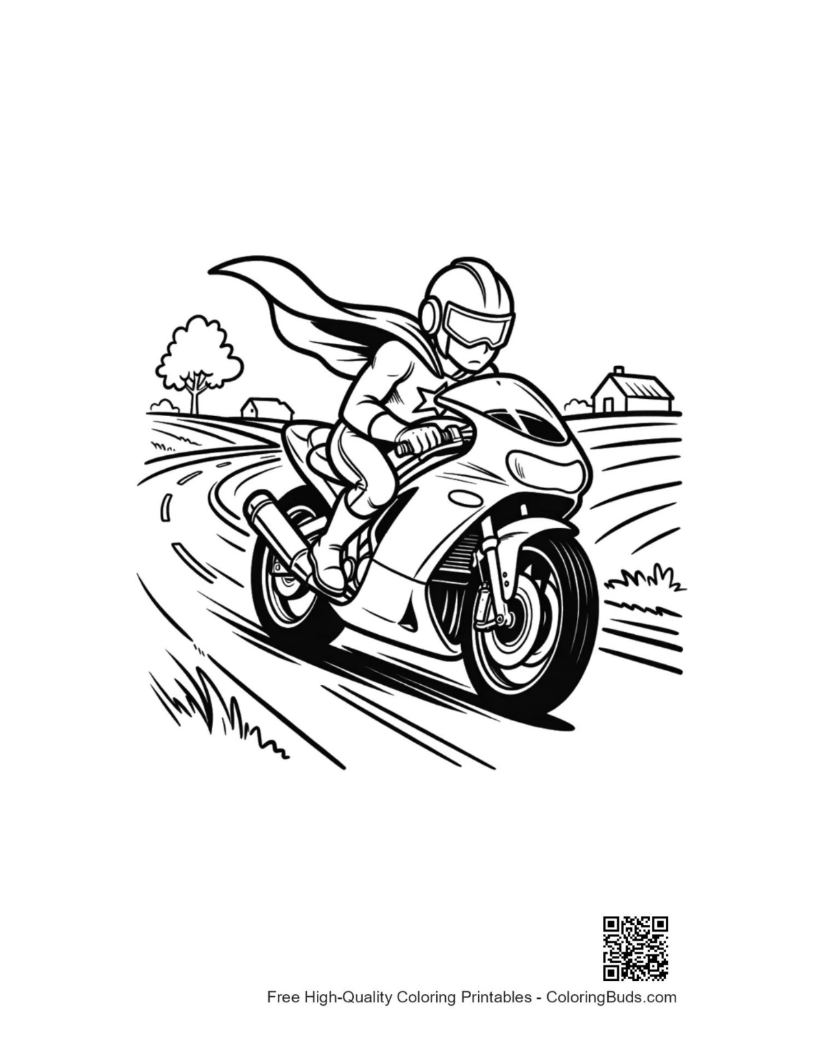 Cute caped hero printable coloring page for kids