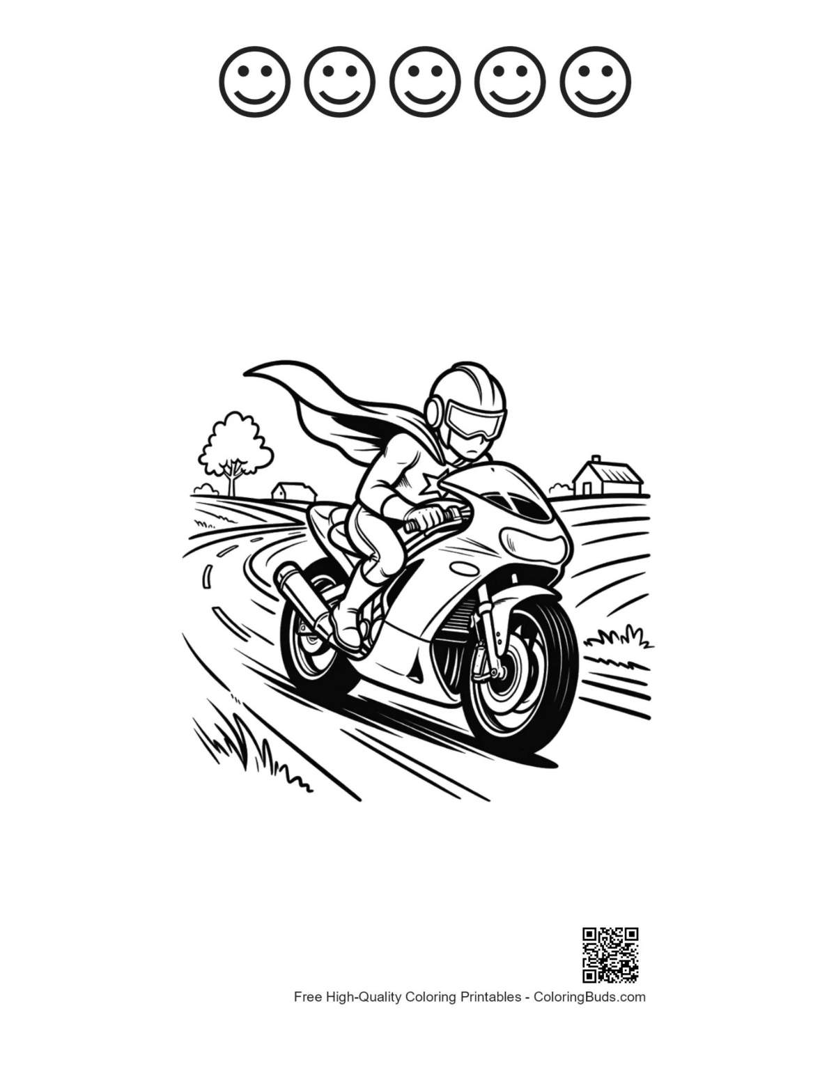 Cute caped hero and 5 happy face outline printable