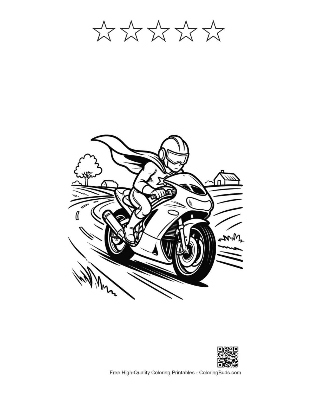 Cute caped hero with 5 star outline printable