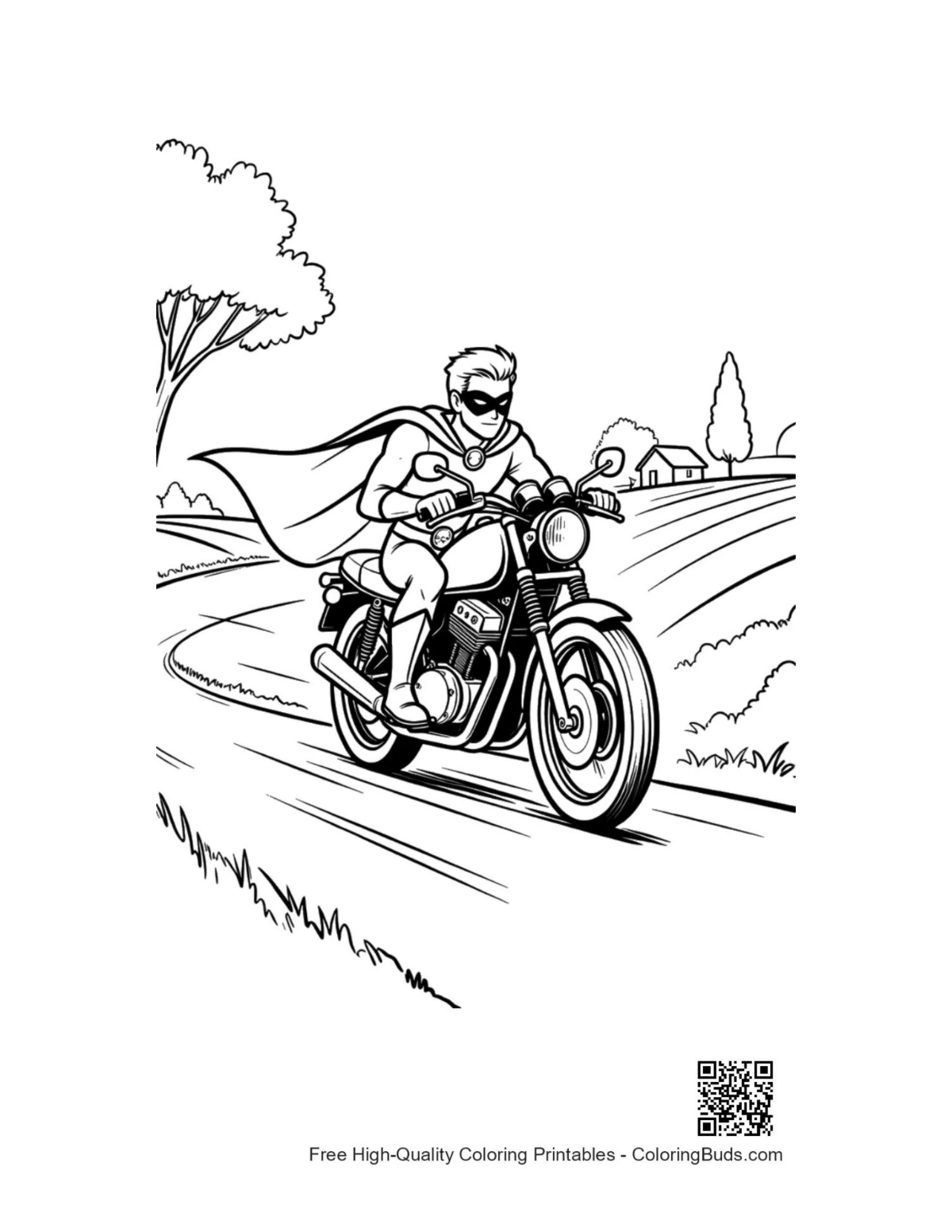 Free printable caped hero coloring page outline