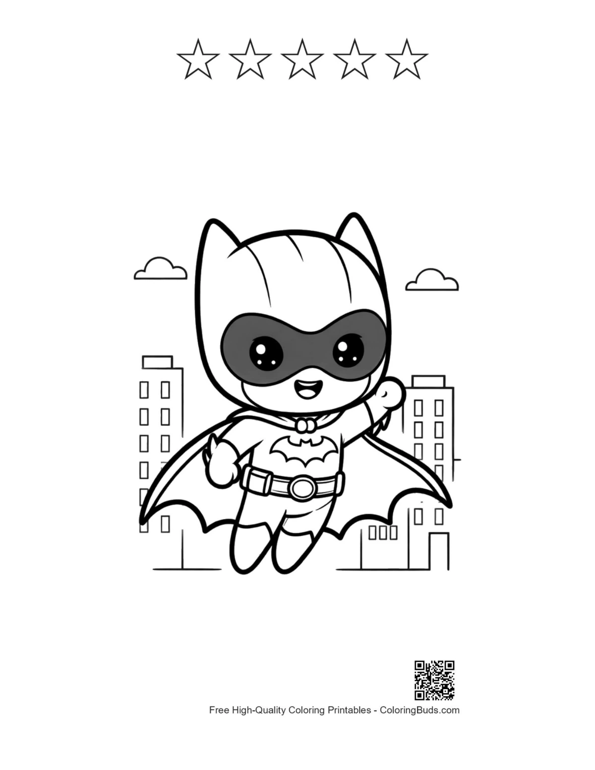 Masked superhero child with 5 star outline printable