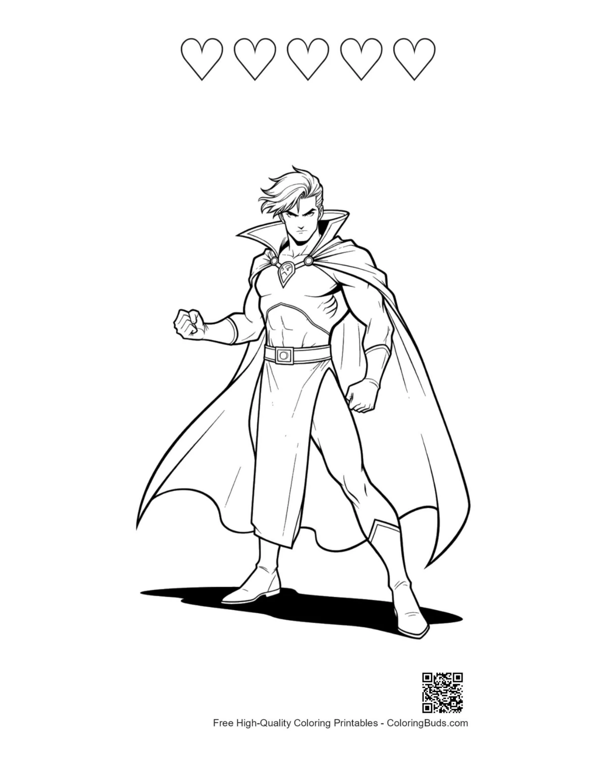 Muscular caped hero heart outlines printable