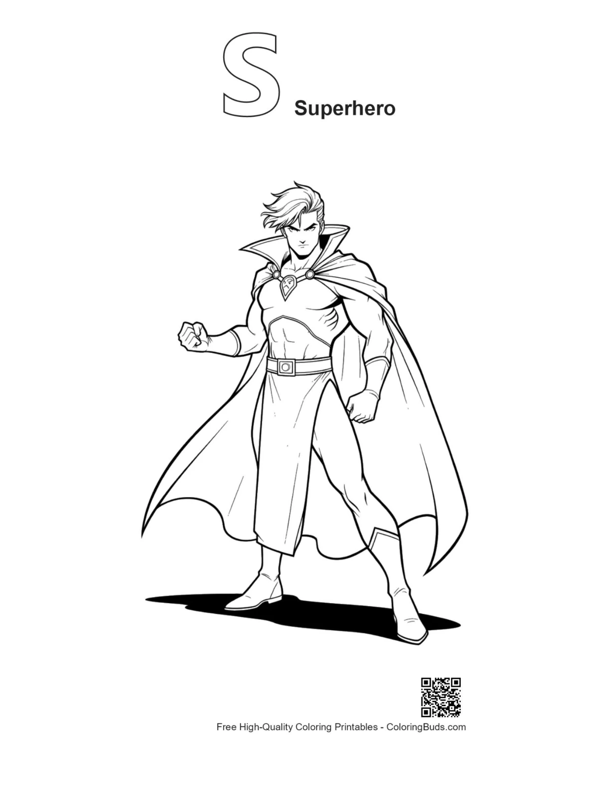 Muscular caped hero with alphabet S outline