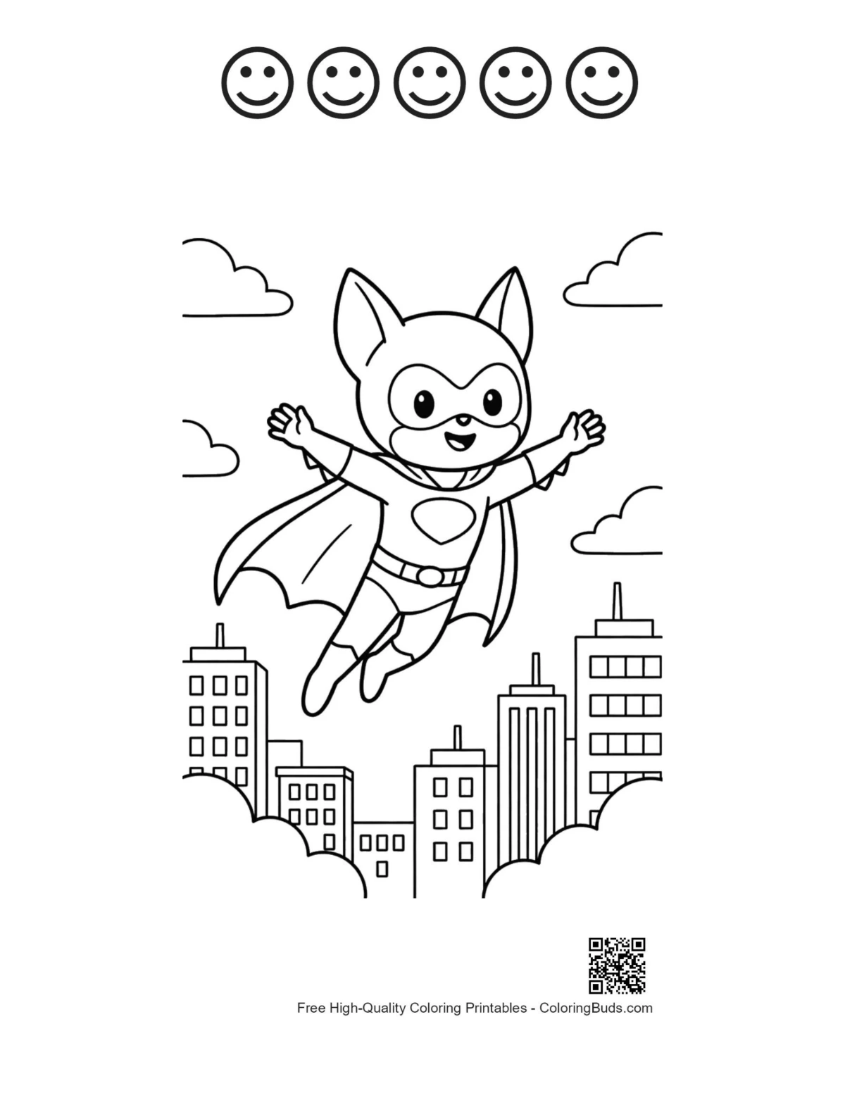 Superhero city landing printable with 5 happy faces