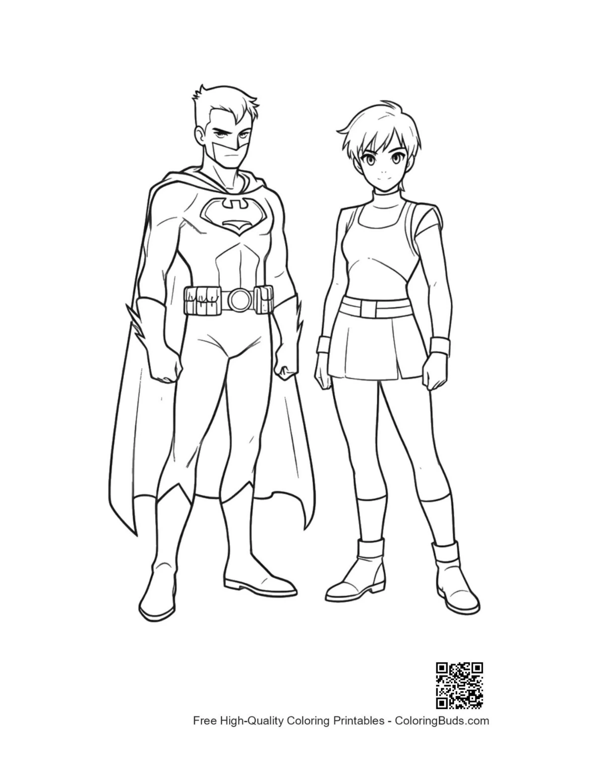 Superman and Anime Heroine side by side coloring page