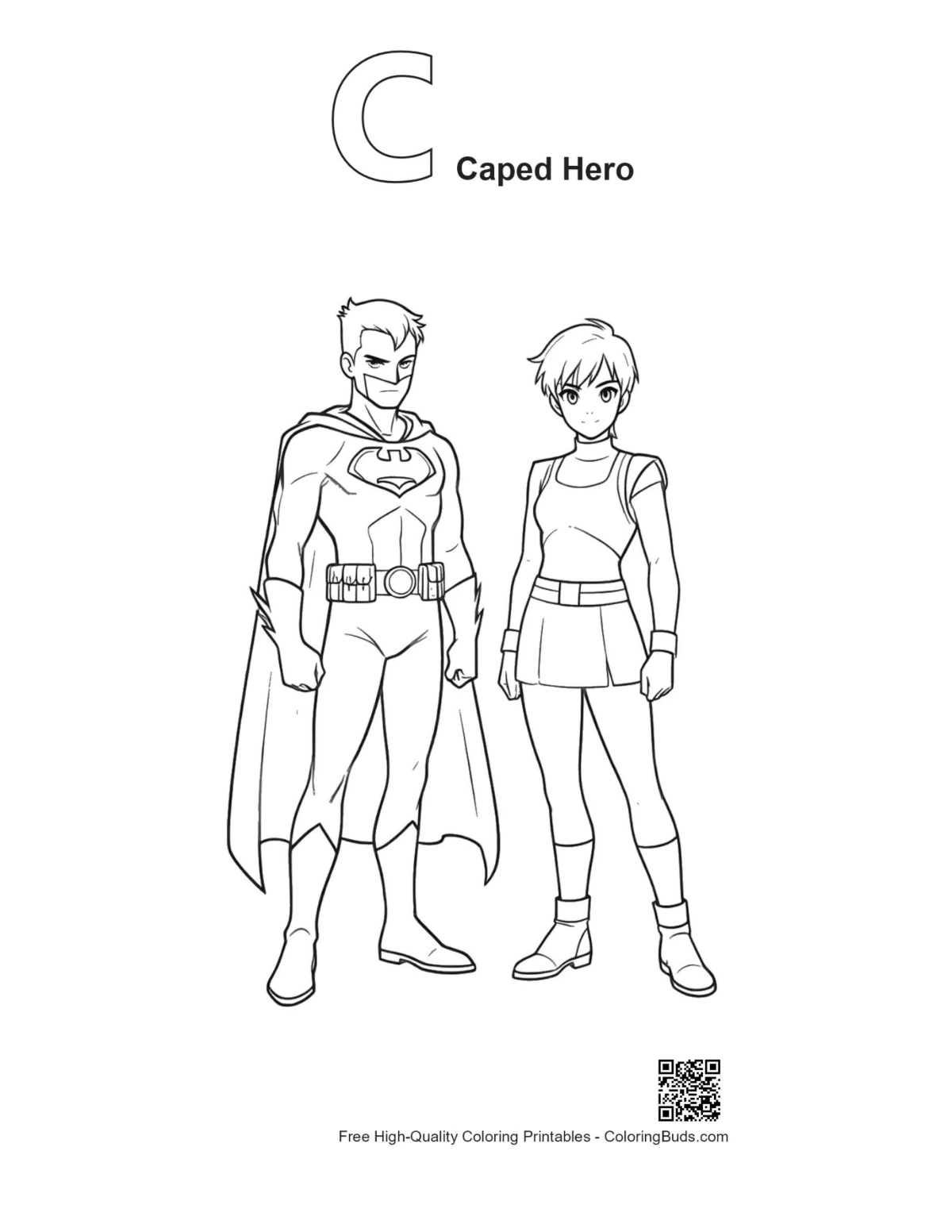 Caped Hero Superman Anime outline with letter C