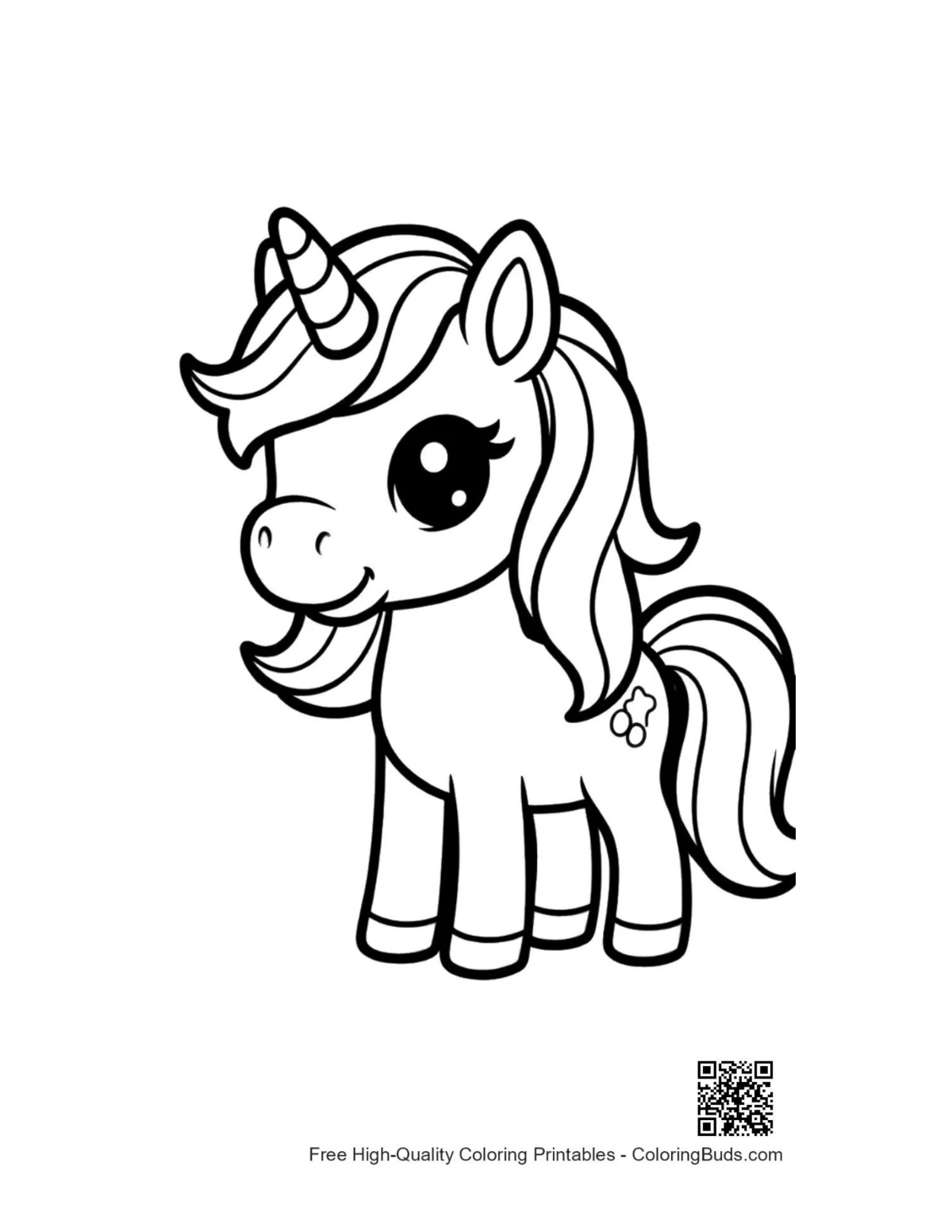 Cute kawaii unicorn outline coloring page