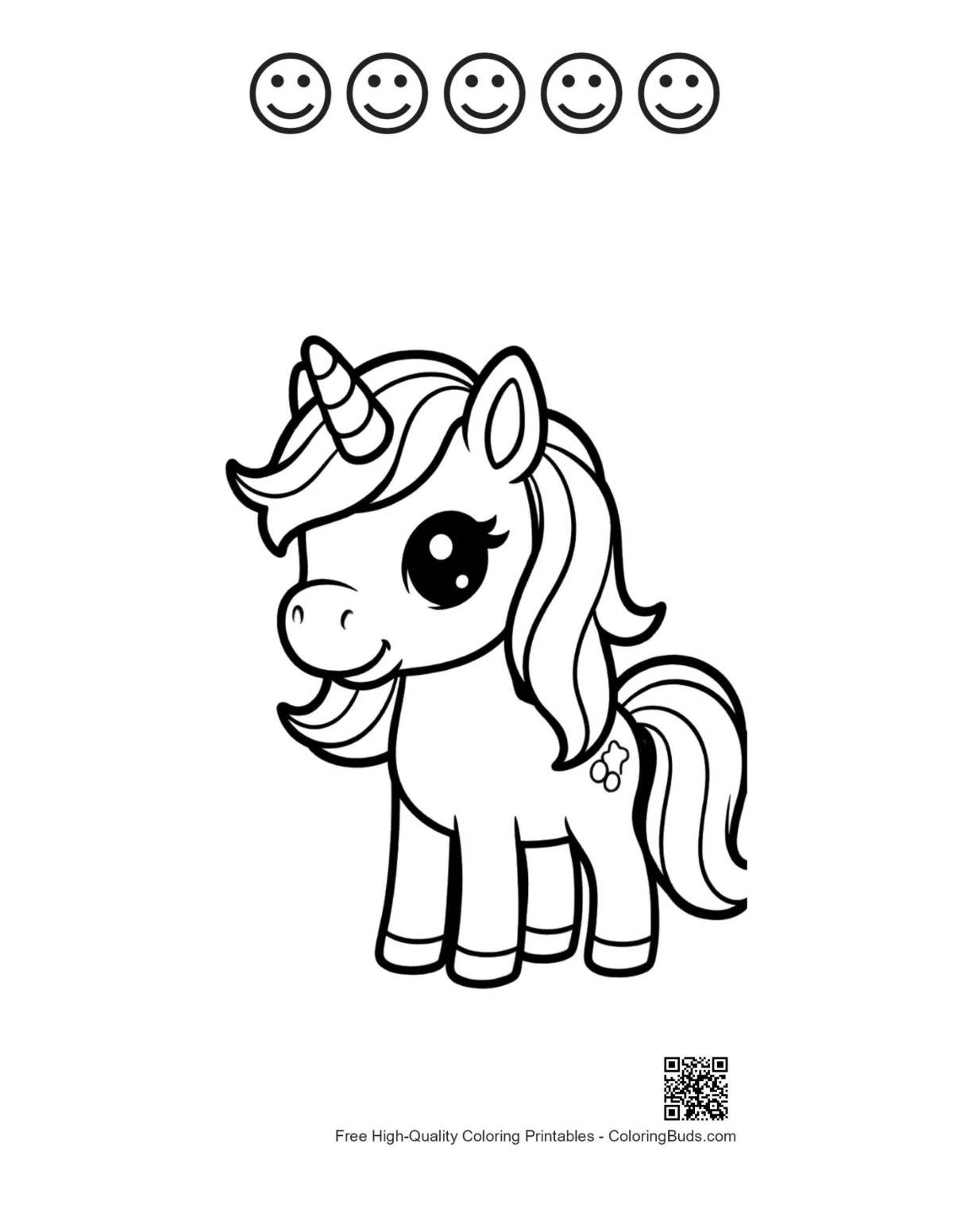 Kawaii unicorn and happy faces printable
