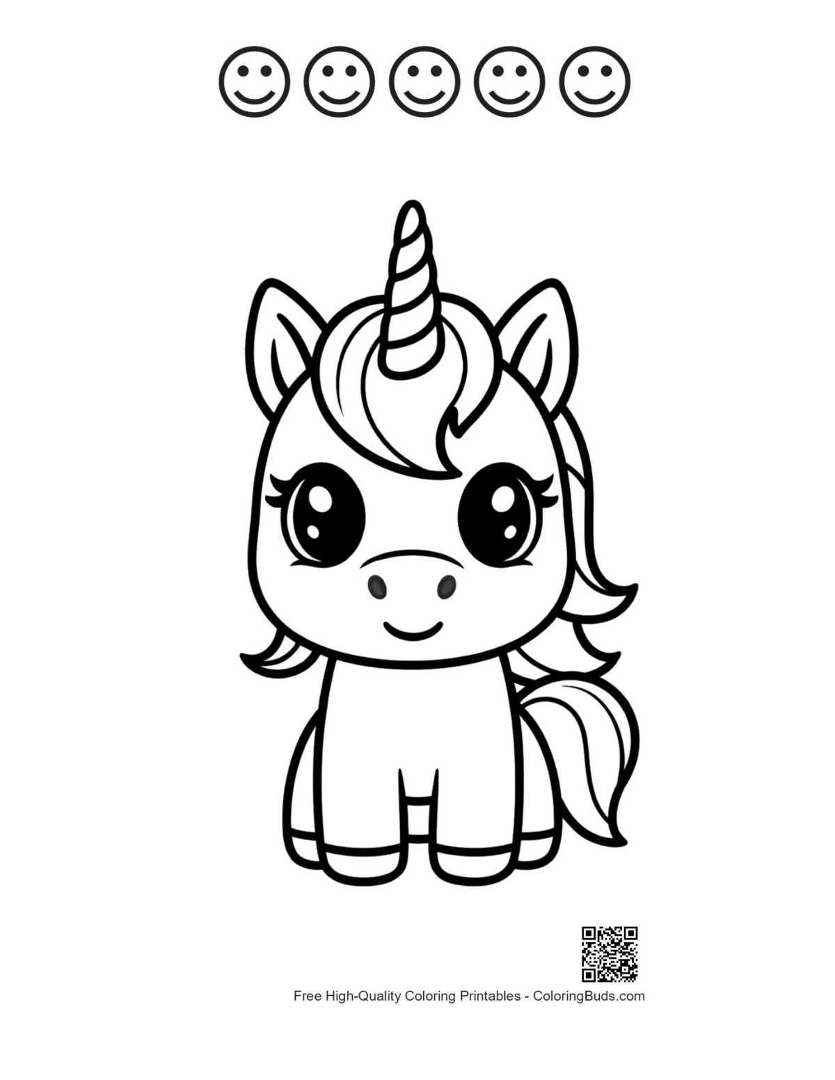 Unicorn with 5 happy faces outline