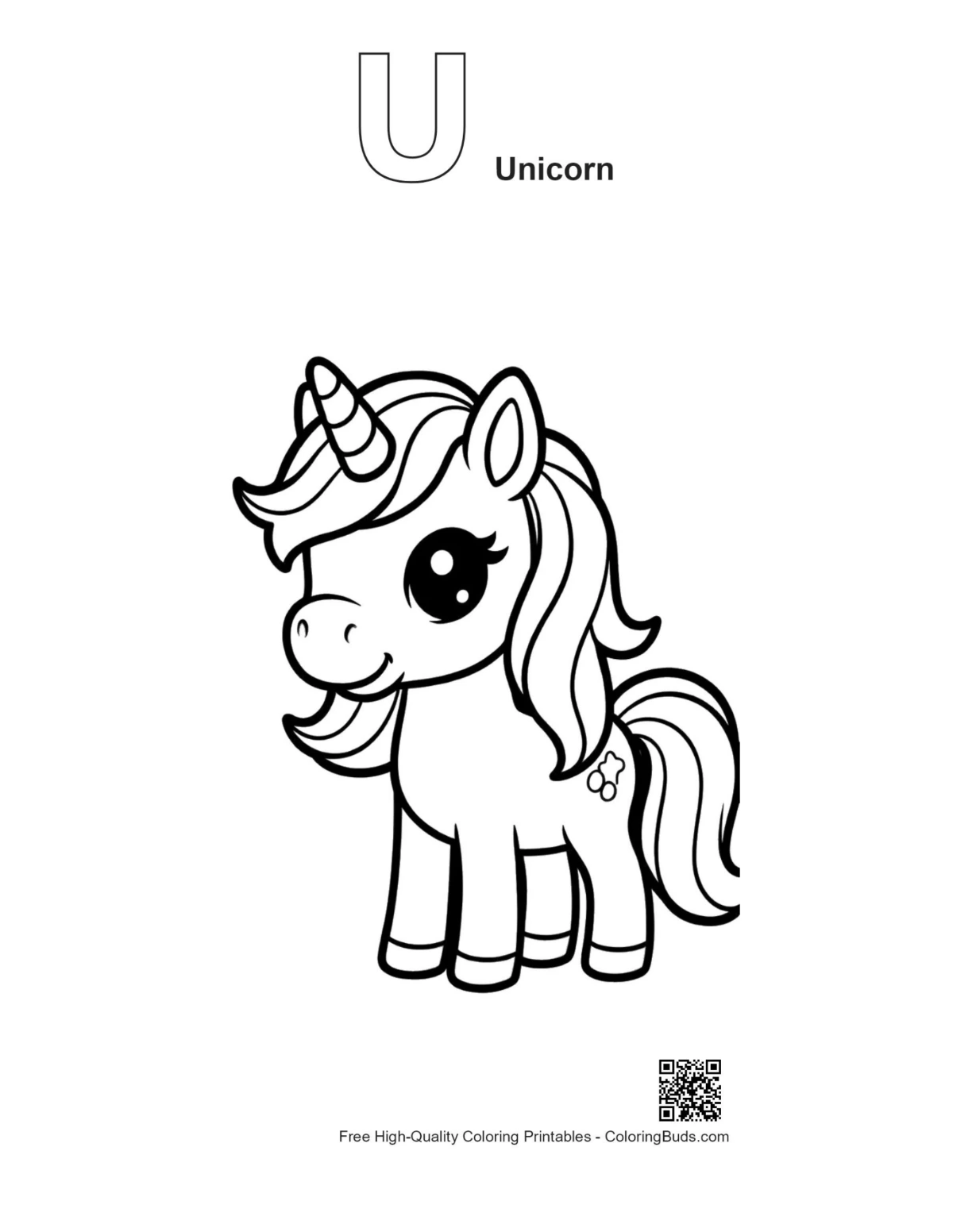Unicorn outline with alphabet U shape
