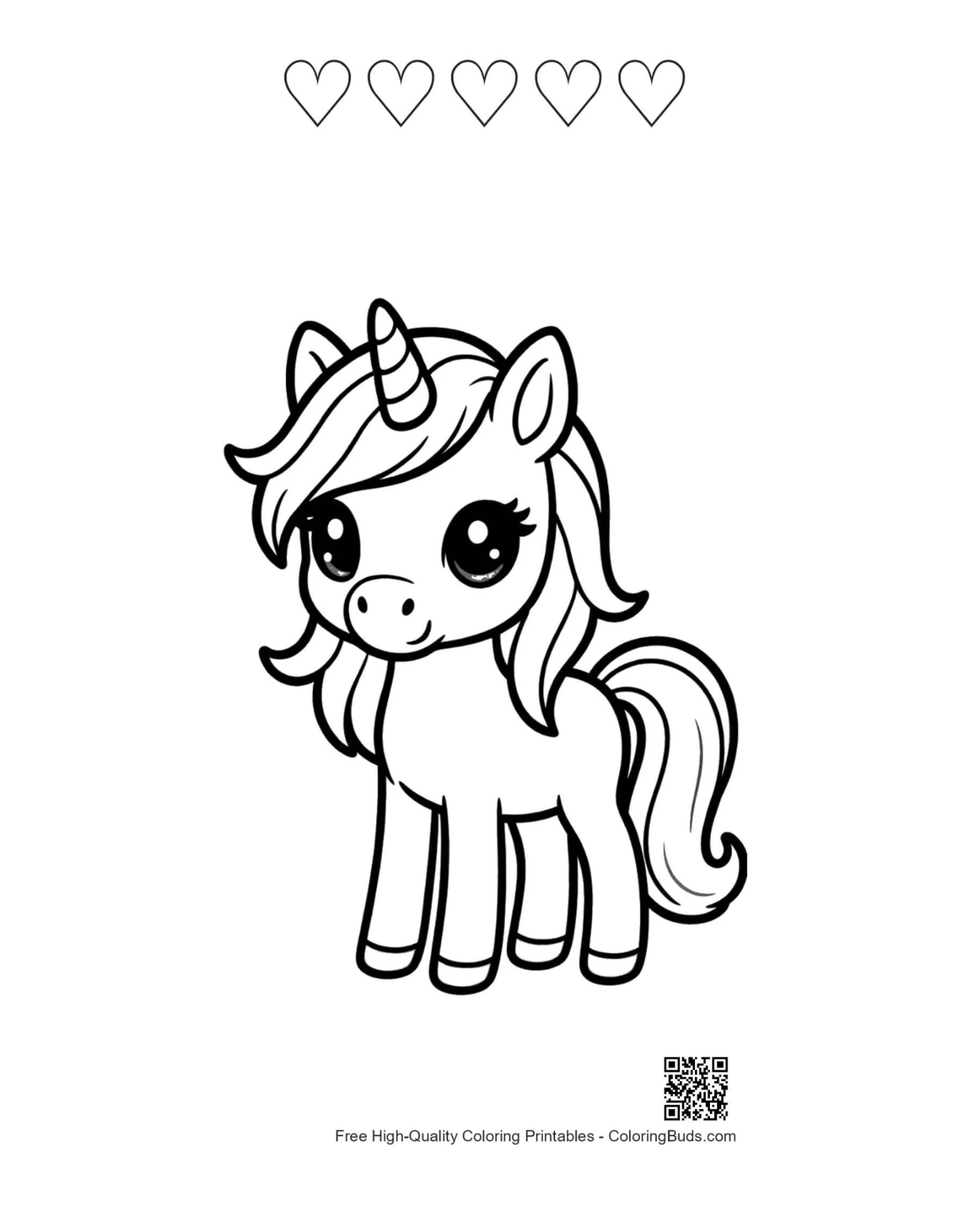 Kawaii Einhorn-Herzen Umriss-Malvorlage