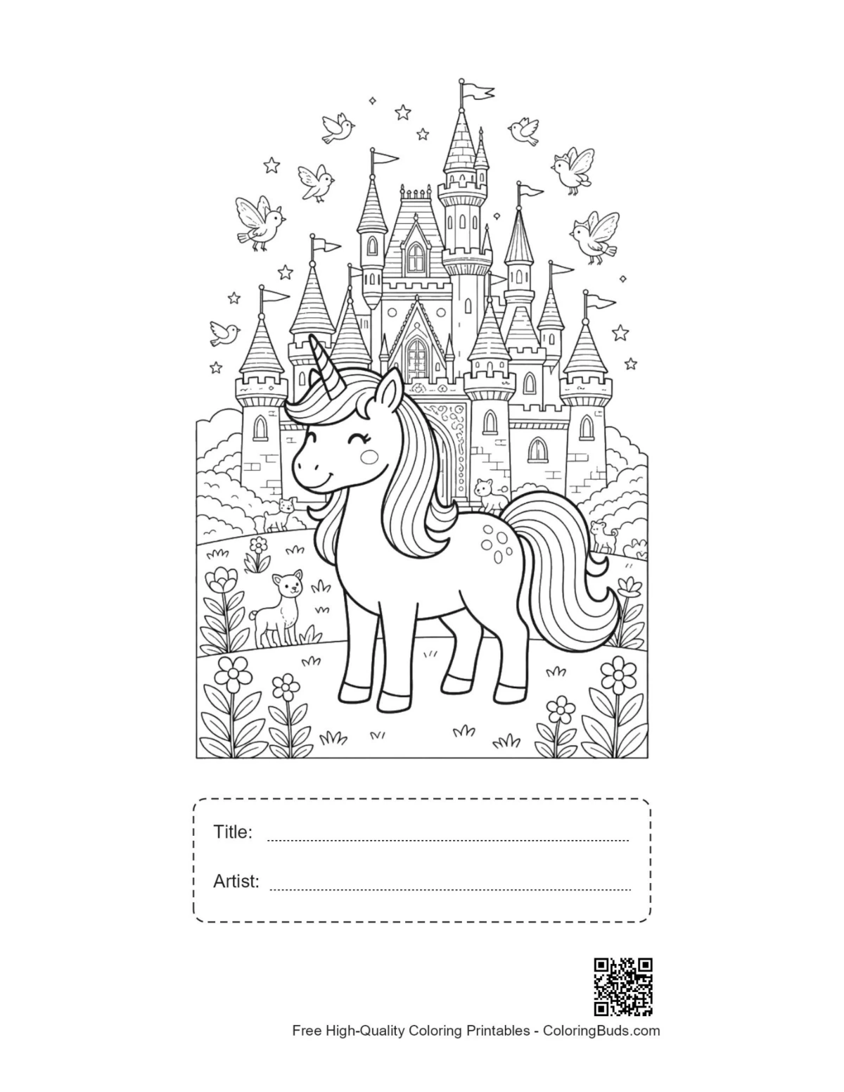 Rainbow unicorn printable with title artist box