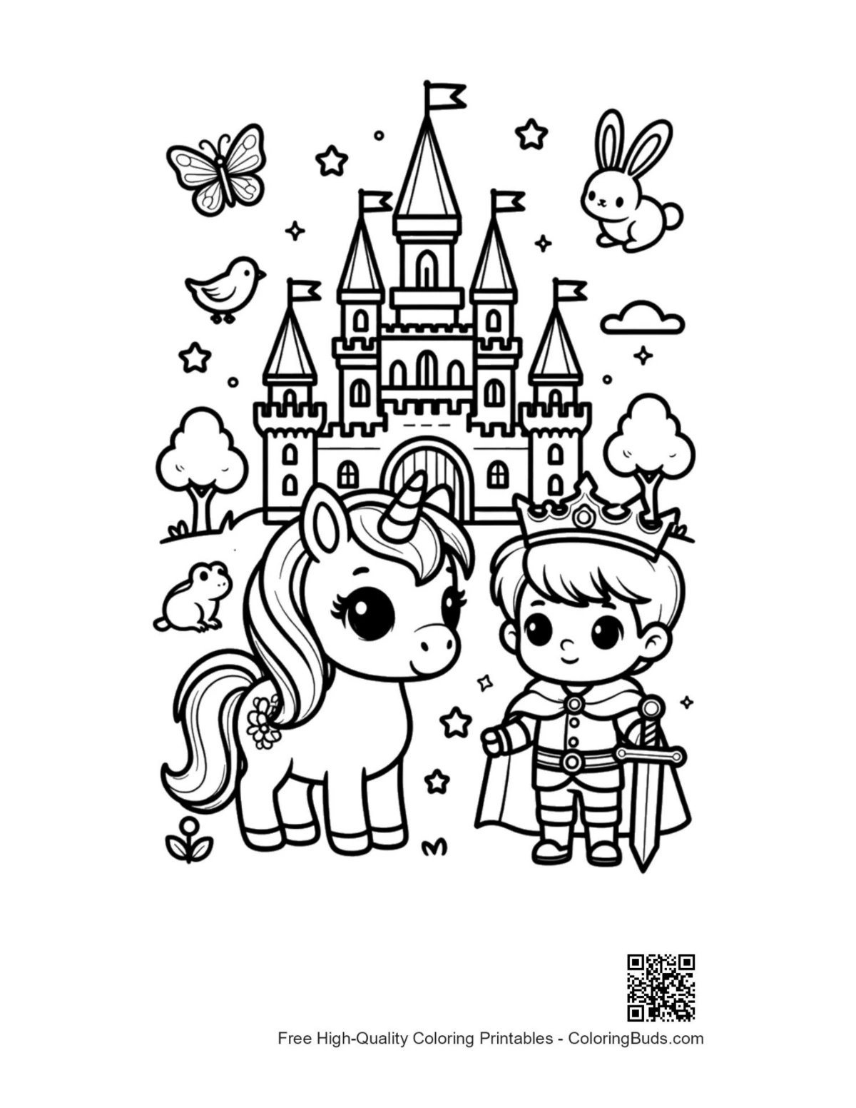 Helppo kawaii-yksisarvinen tulostettava värikuva lapsille