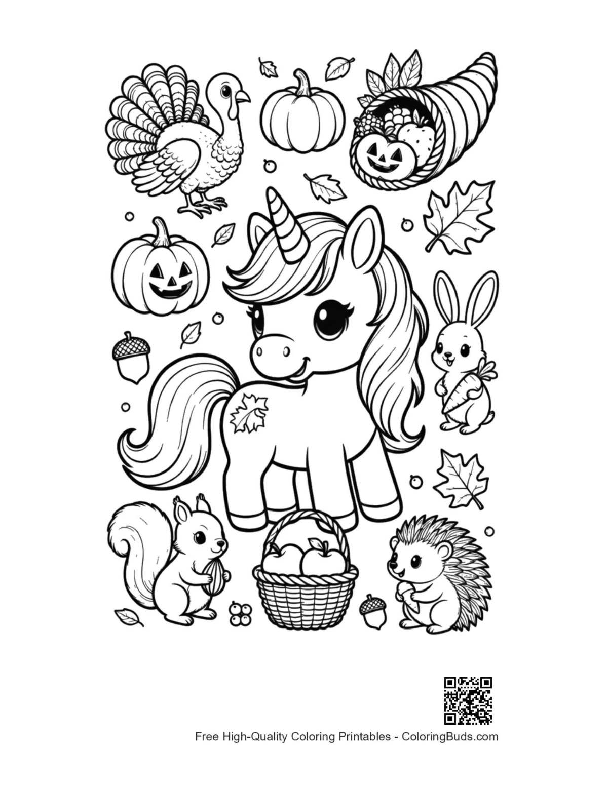 Easy rainbow unicorn printable coloring page for kids