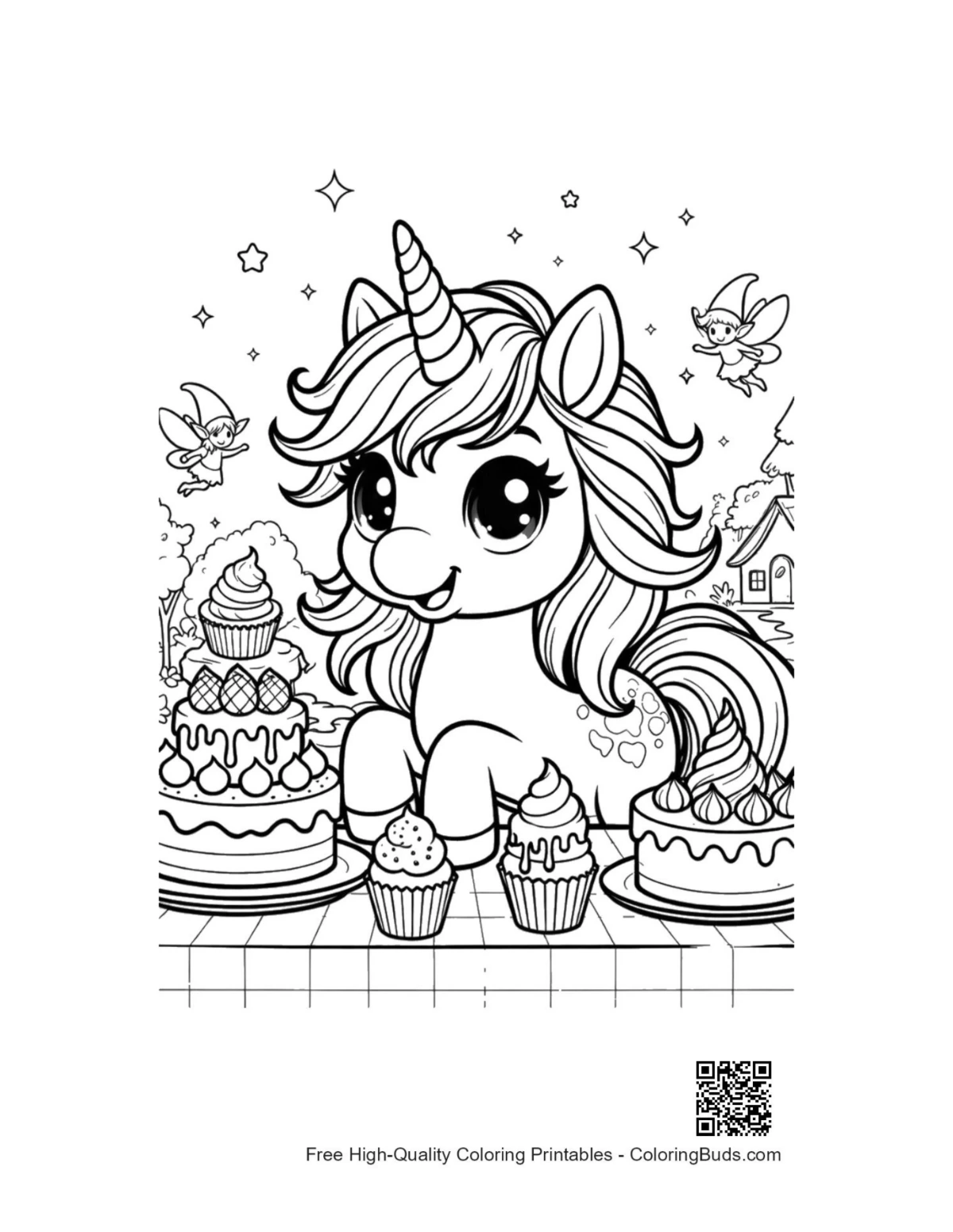 Free rainbow unicorn printable coloring page