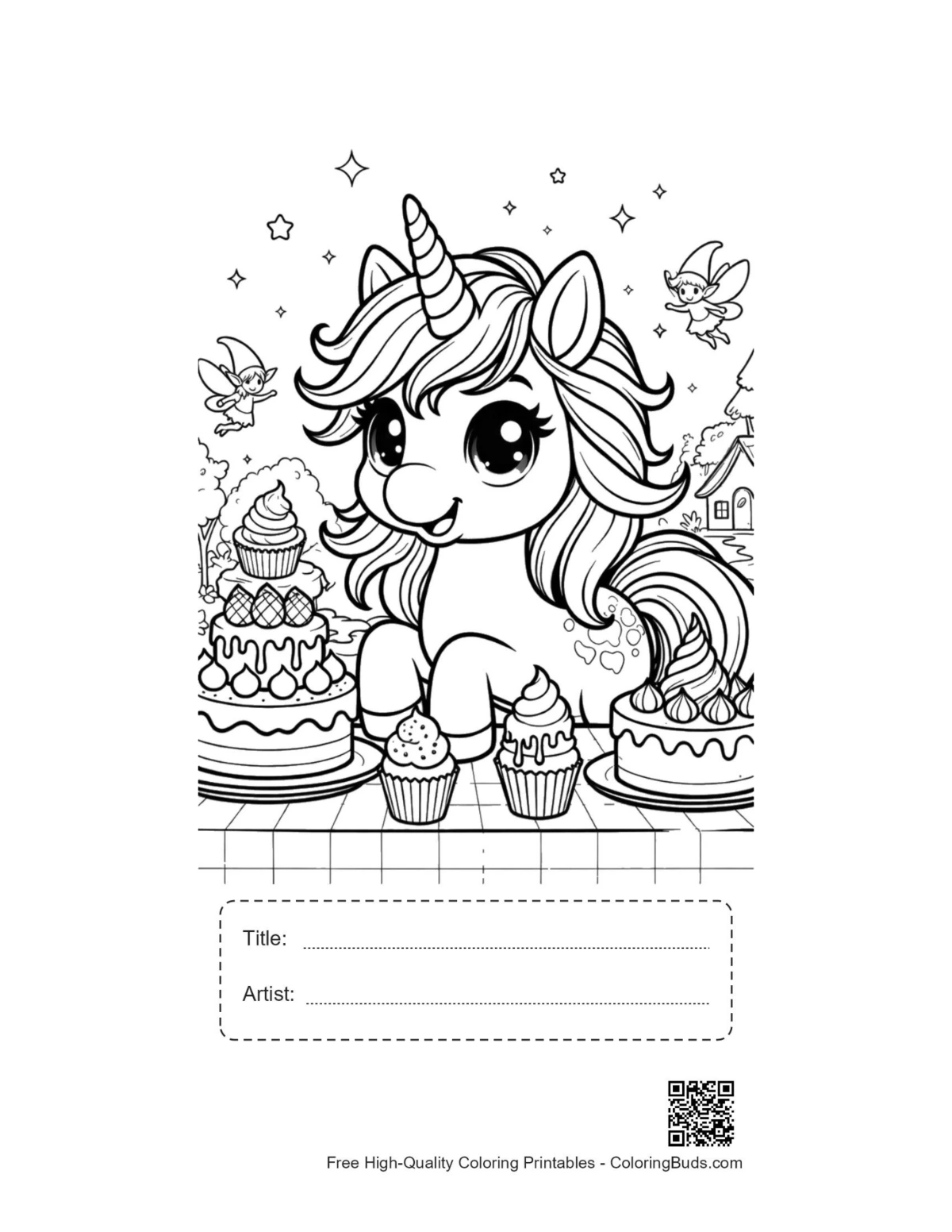 Rainbow unicorn printable with title artist box