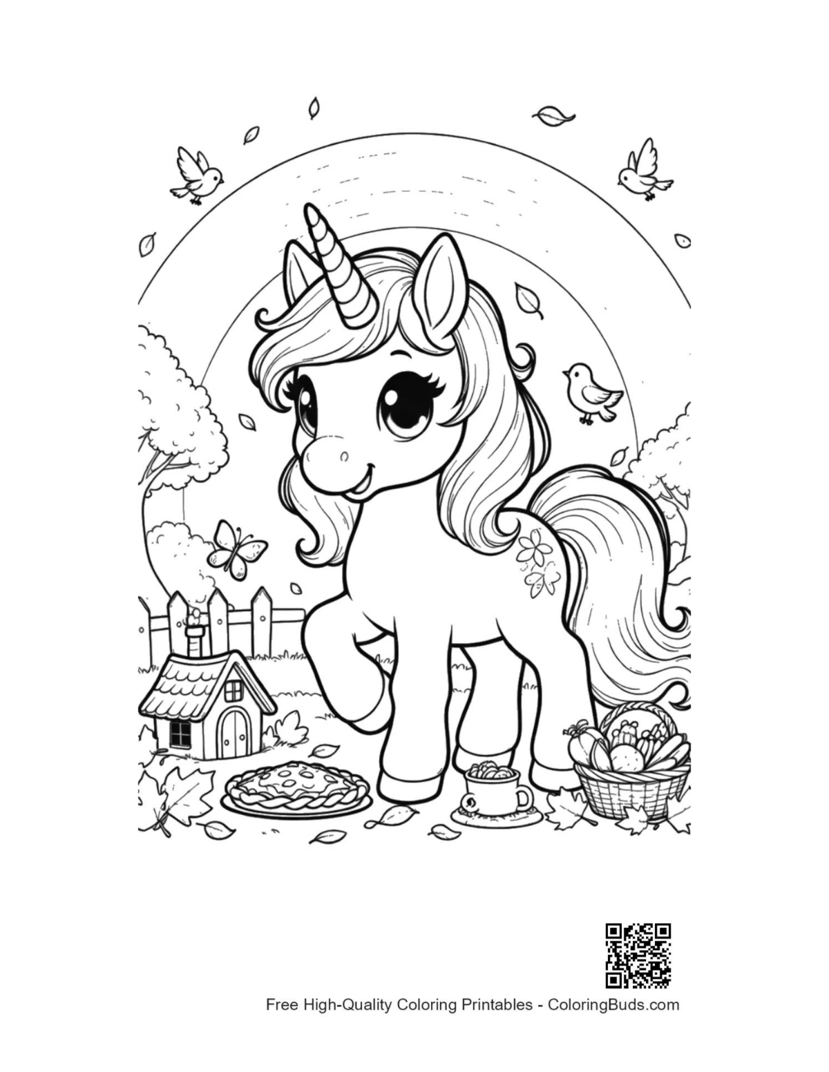 Cute kawaii unicorn rainbow coloring sheet printable