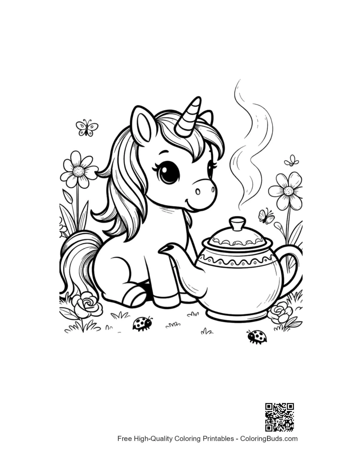 Cute kawaii unicorn coloring page printable for kids