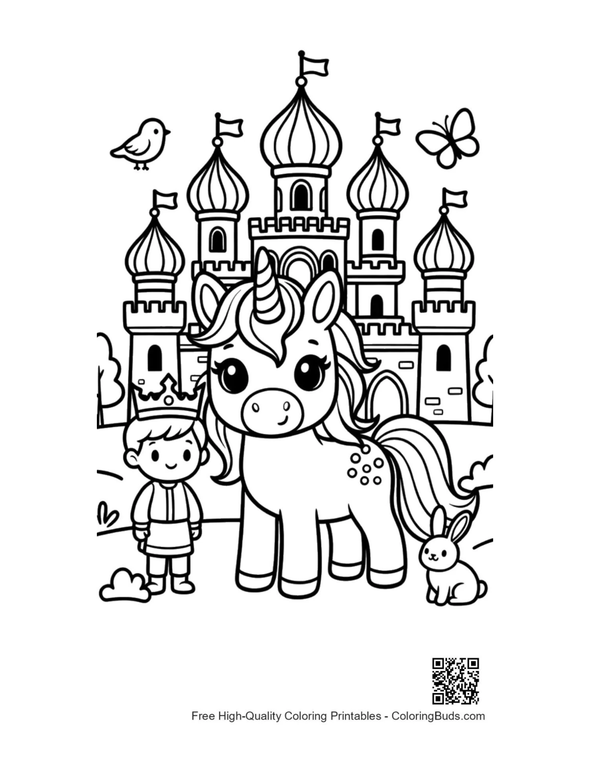 Cute kawaii unicorn printable coloring page
